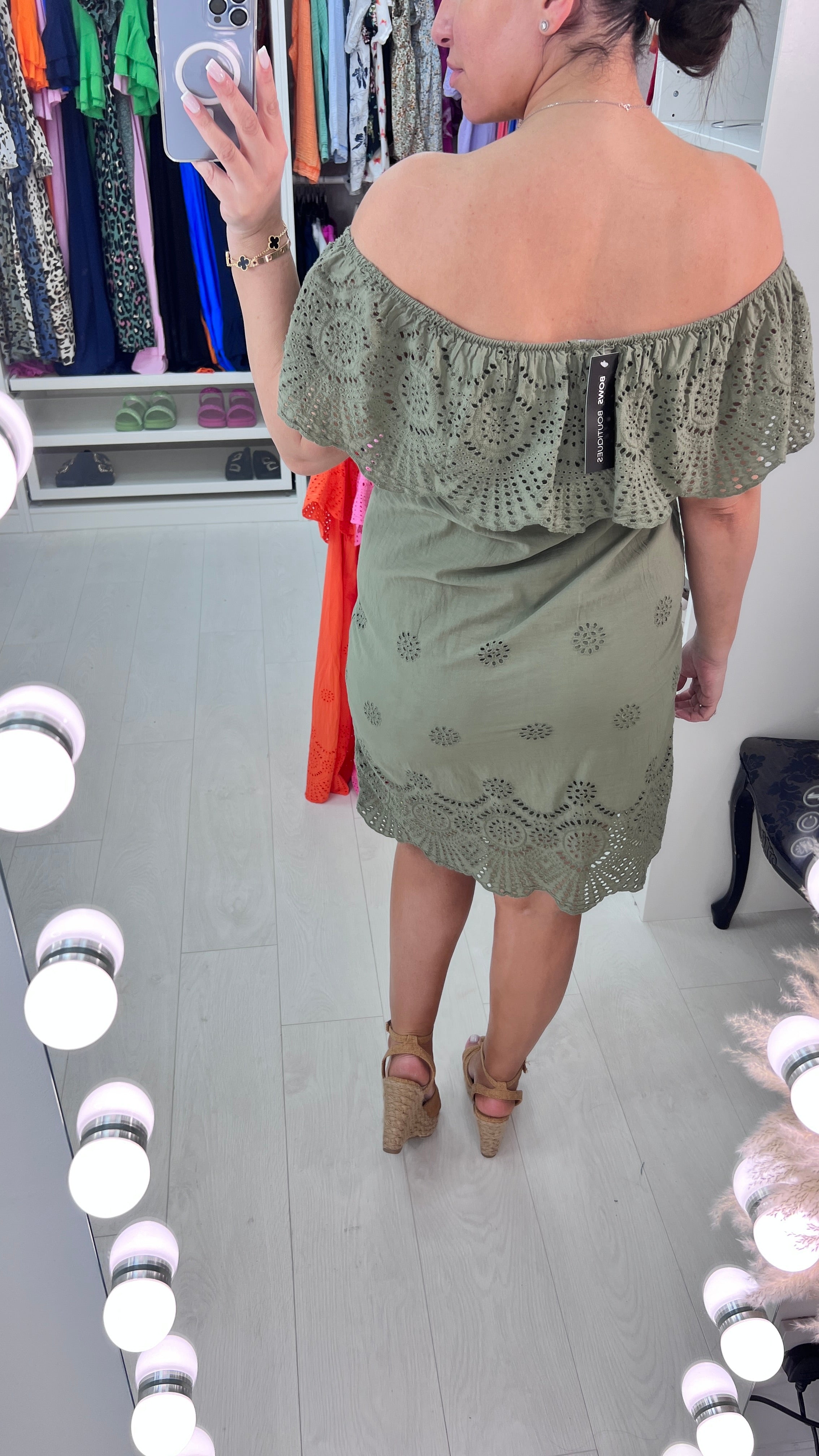 Kaliyah Broderie Frill Bardot Dress