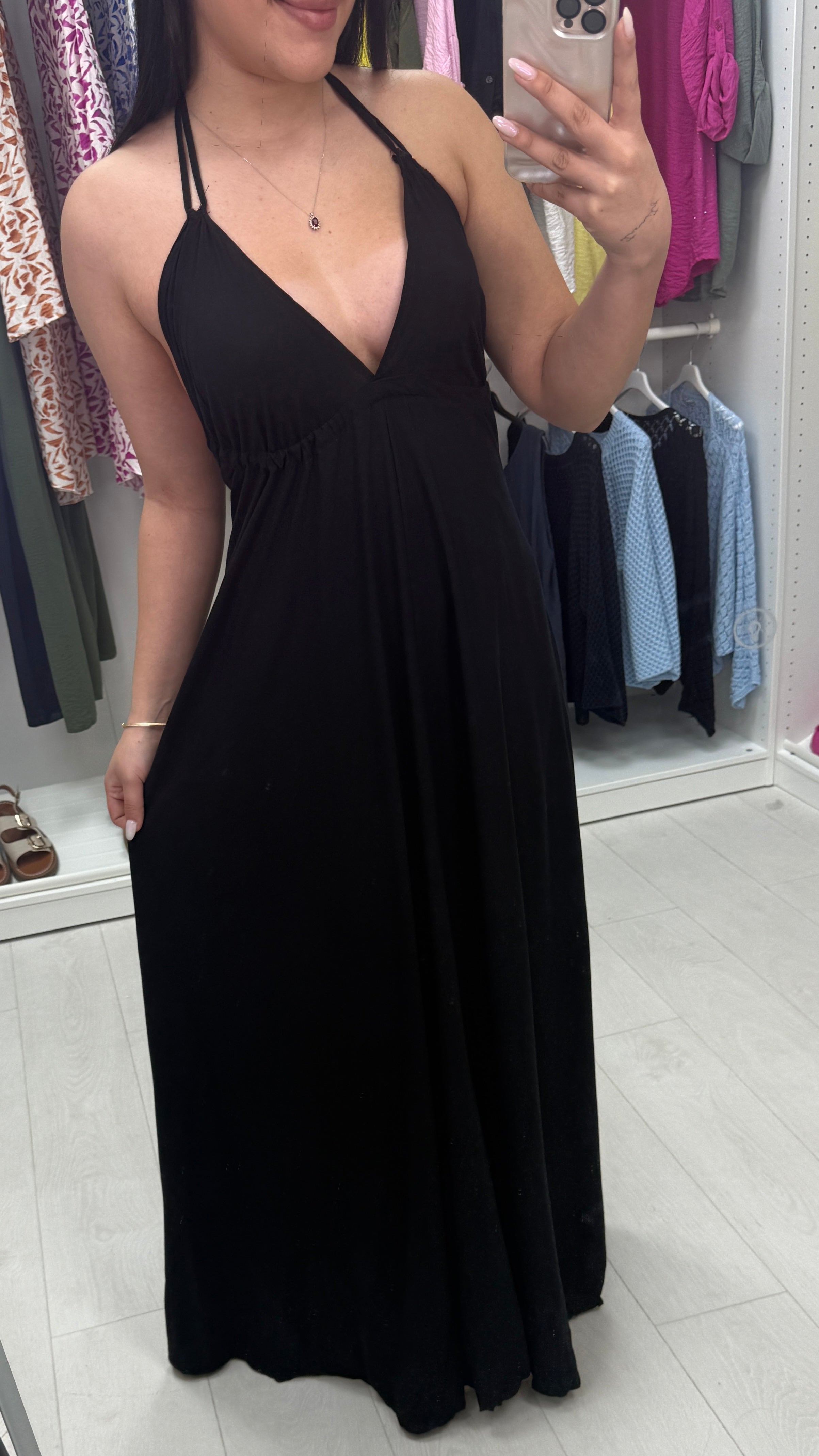Casper Plain Deep V Back Maxi Dress