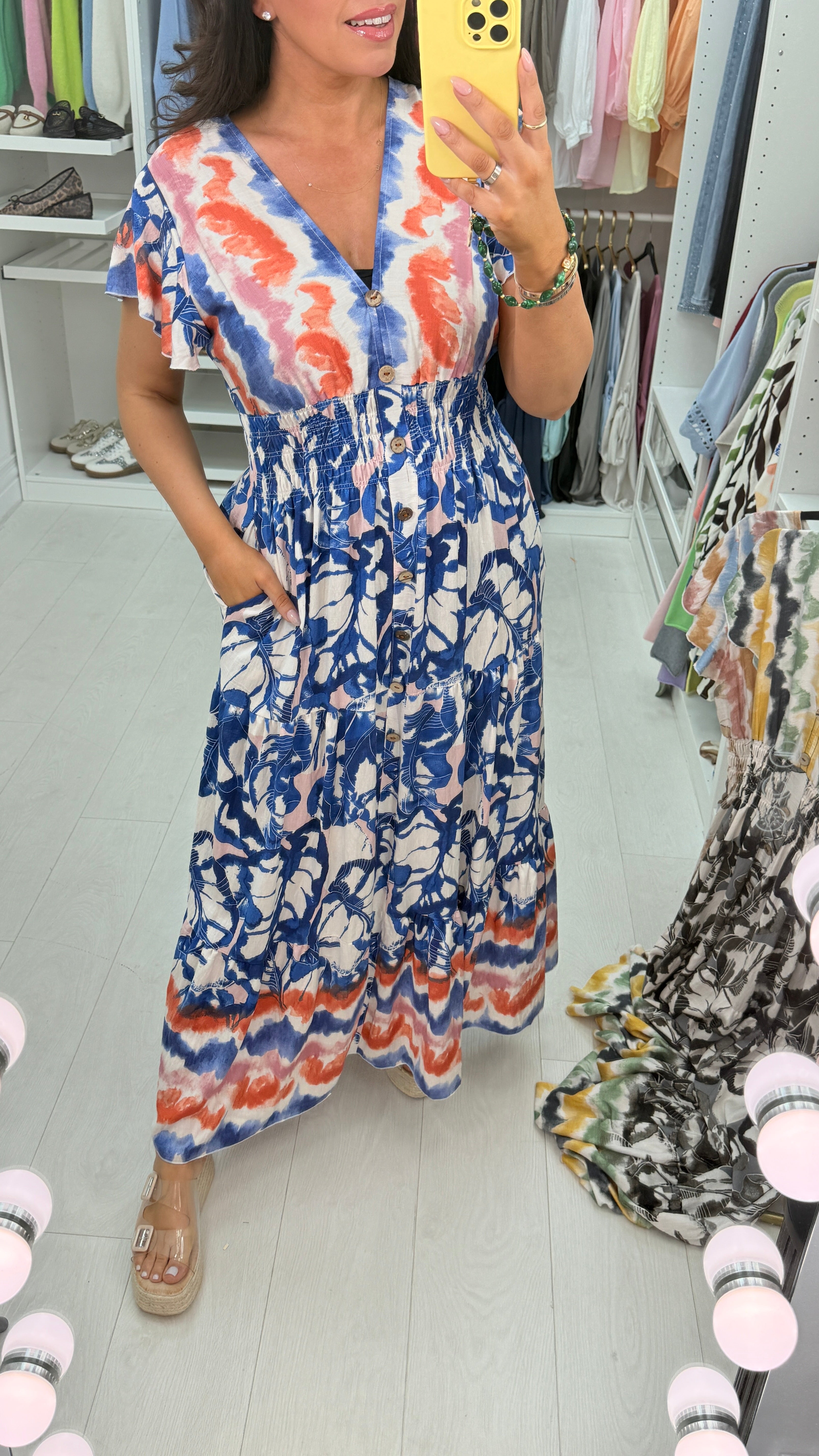 Franklin Abstract Print Button Detailed Maxi Dress