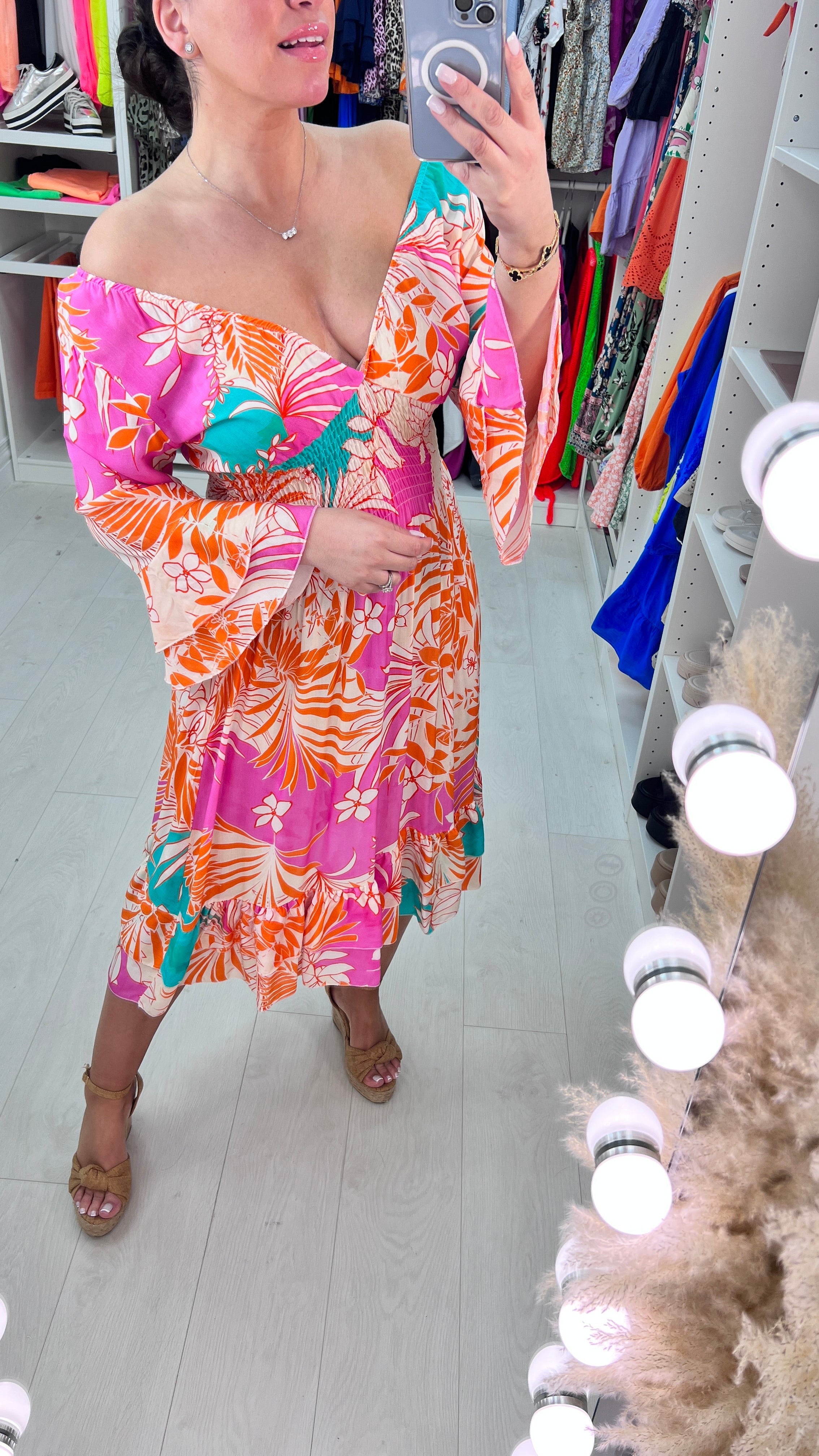 Cornetto Vibrant Floral Print Ruffle Hem Dress