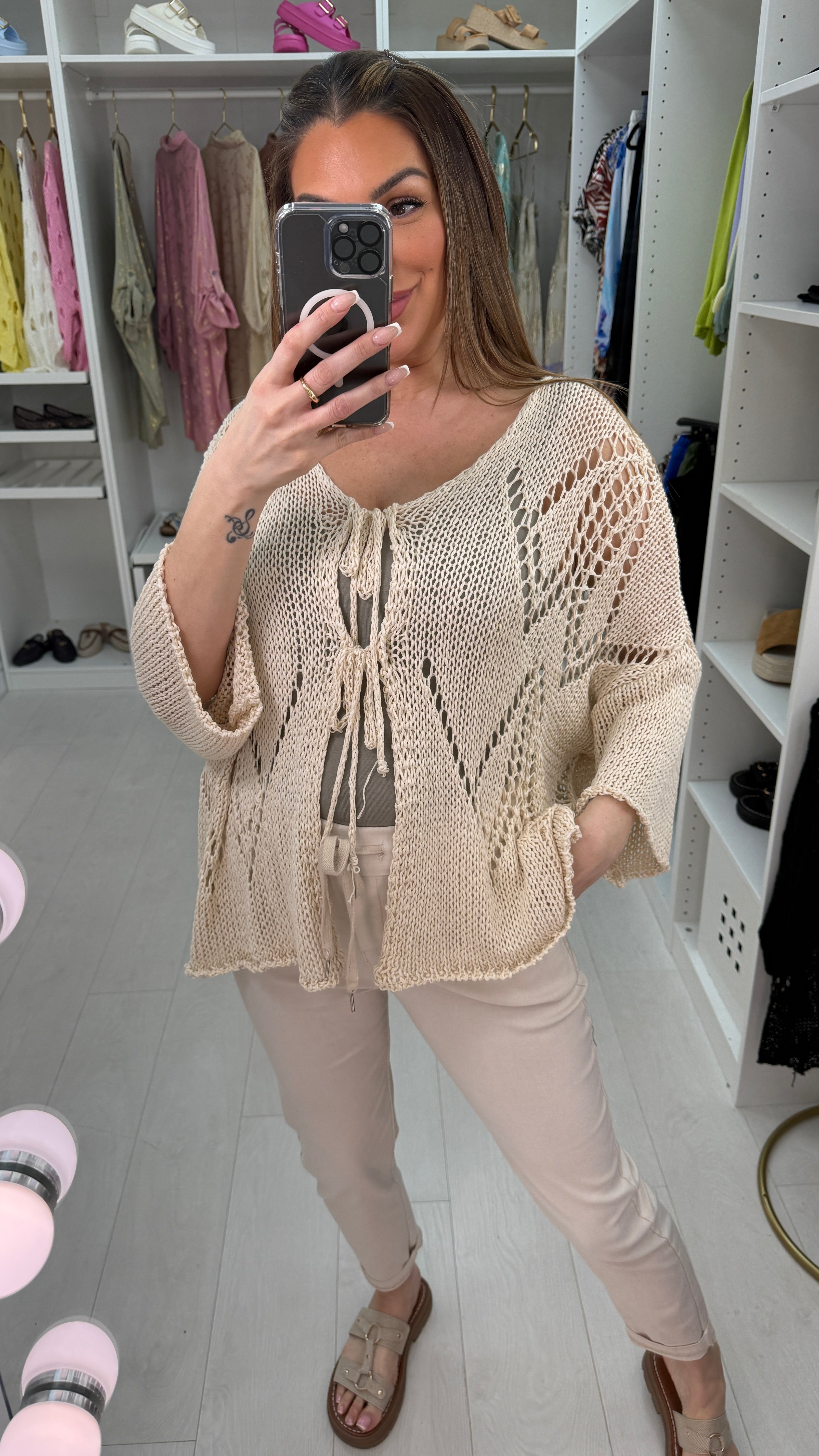 Mindie Tie Front Crochet Cardigan