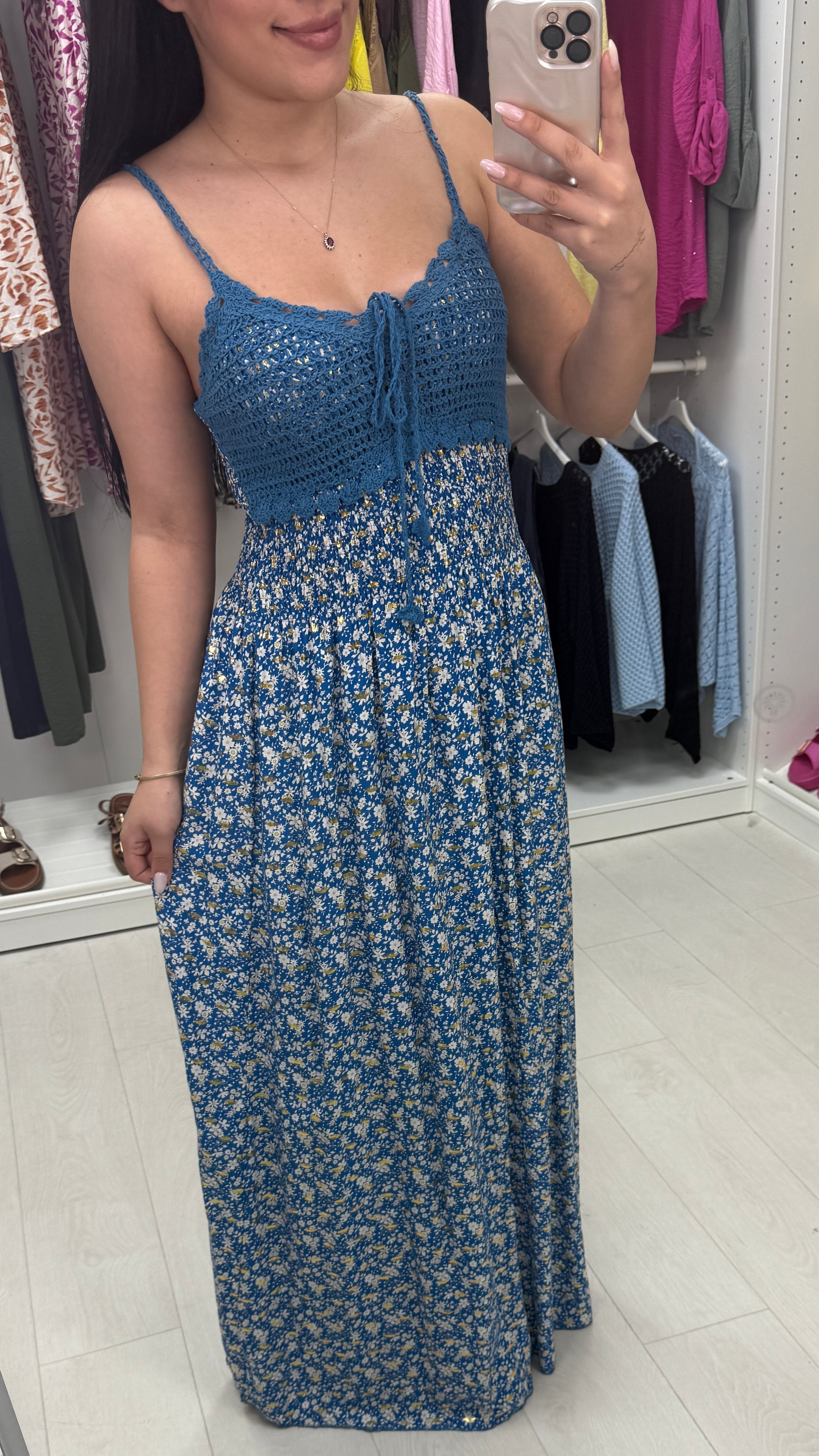 Cara Floral Print Crochet Bust Maxi Dress