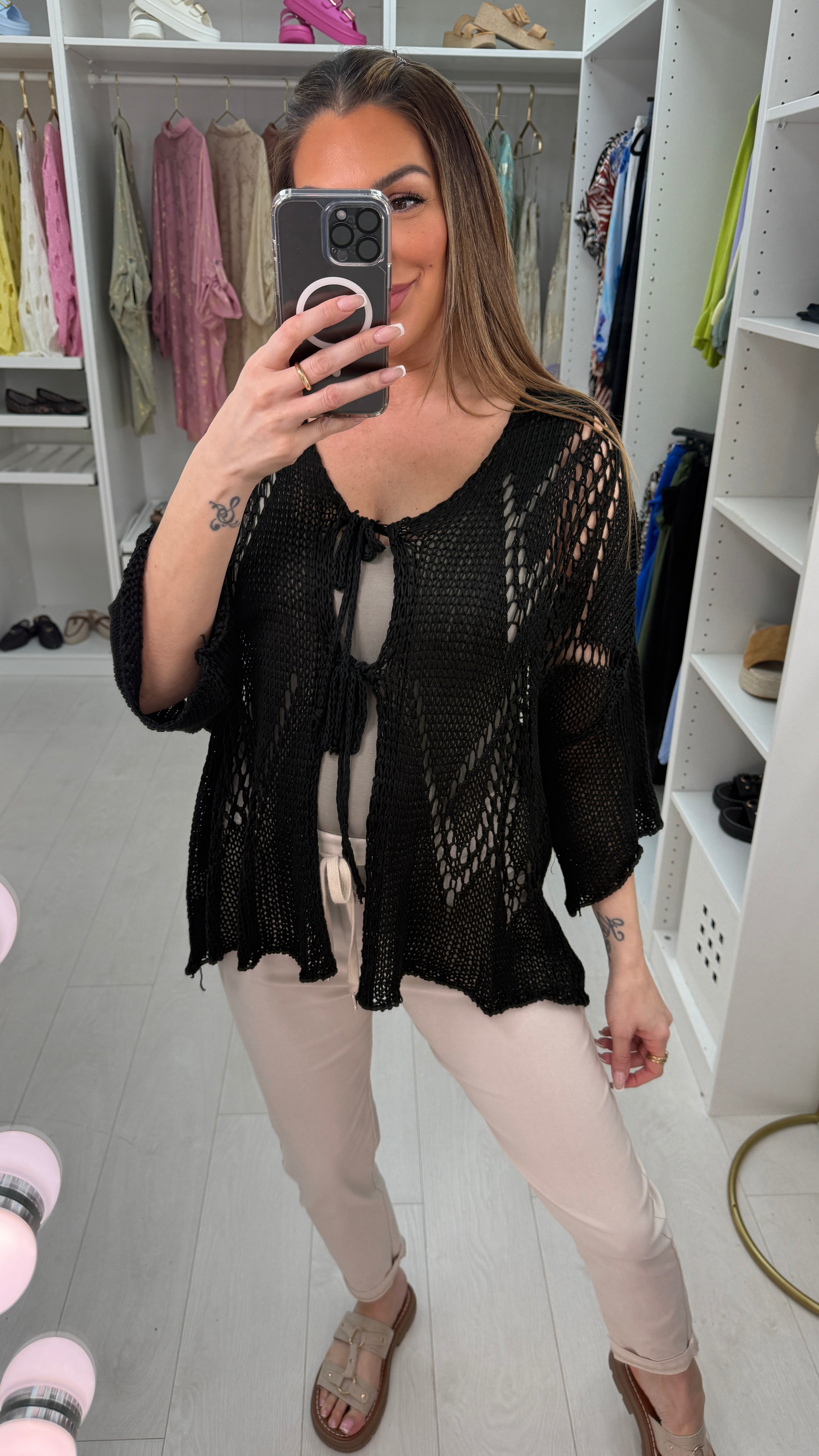 Mindie Tie Front Crochet Cardigan
