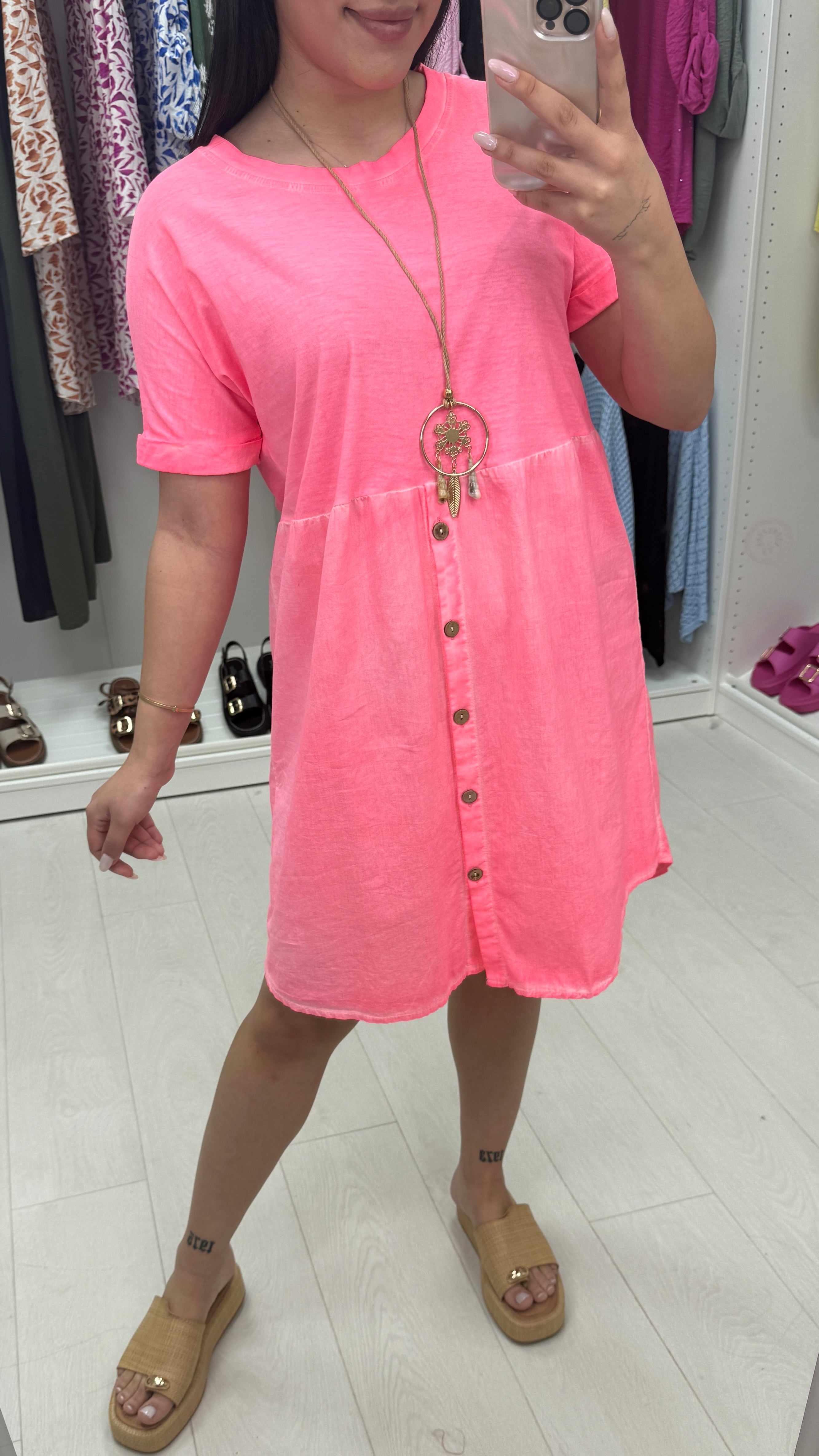 Palmina Neon Button Detailed Necklace Dress