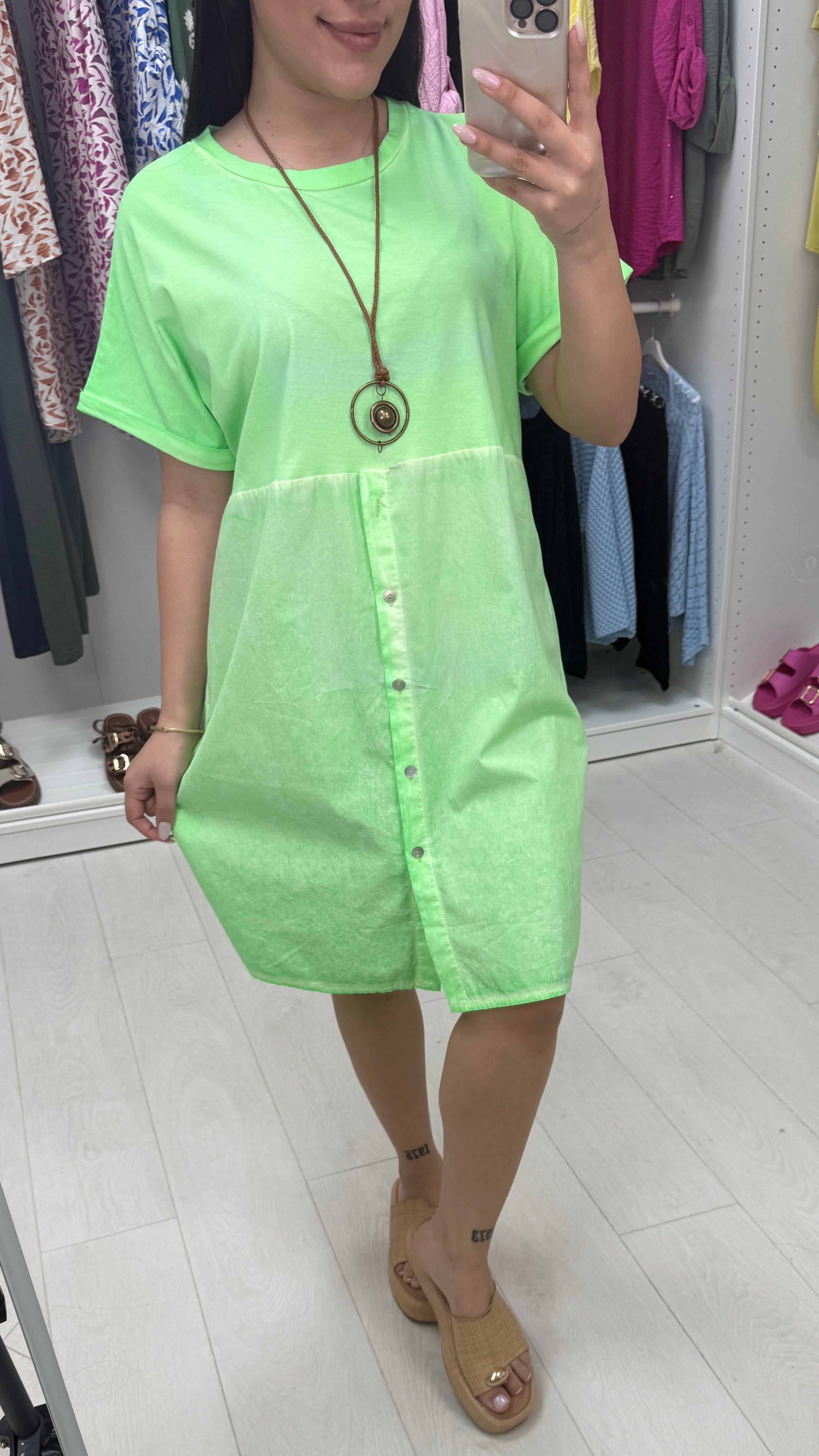 Palmina Neon Button Detailed Necklace Dress