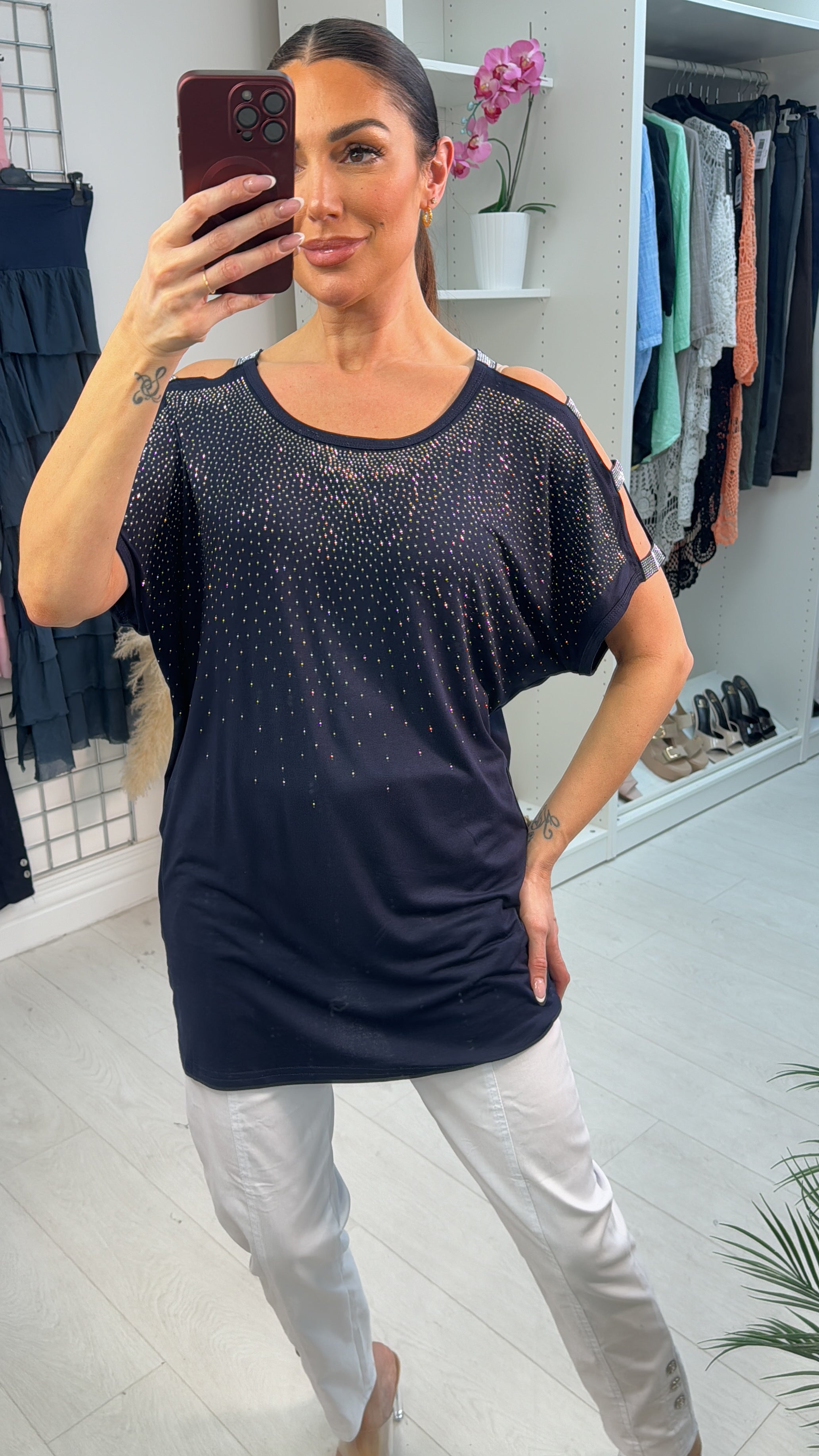 Eliana Thin Silver Studded T-shirt