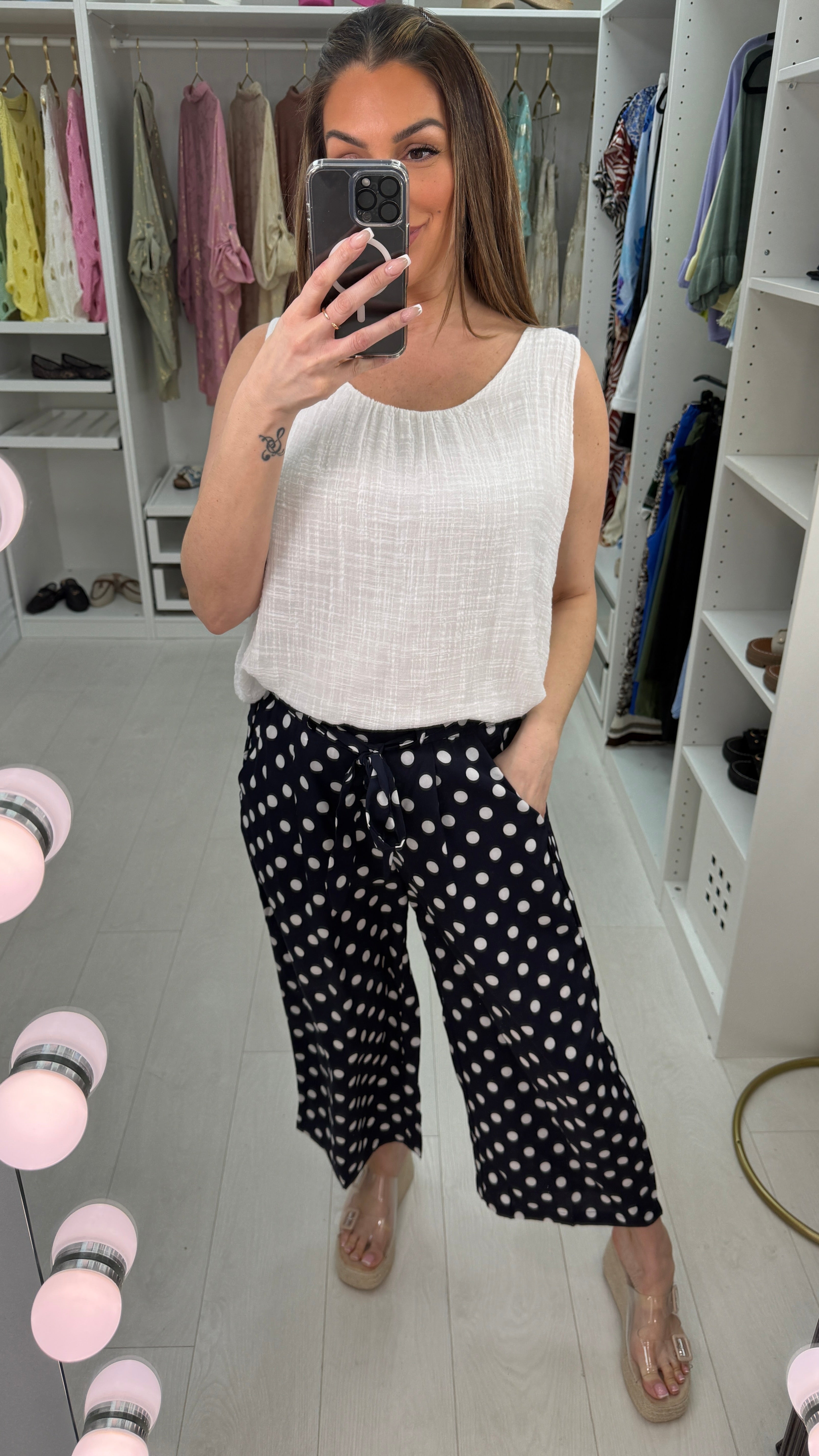 Judie Polka Dot Belted Wide Leg Culottes