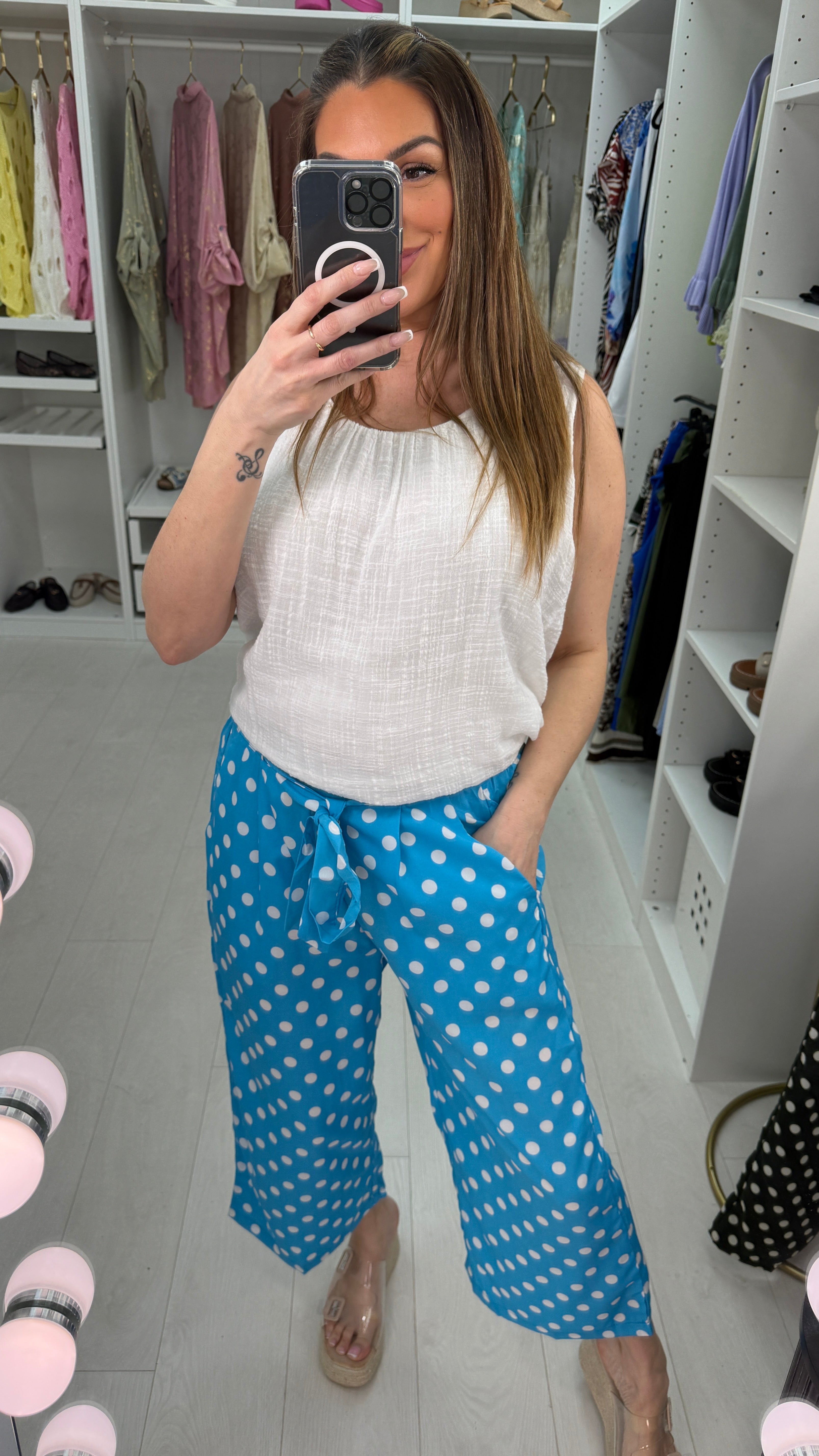 Judie Polka Dot Belted Wide Leg Culottes