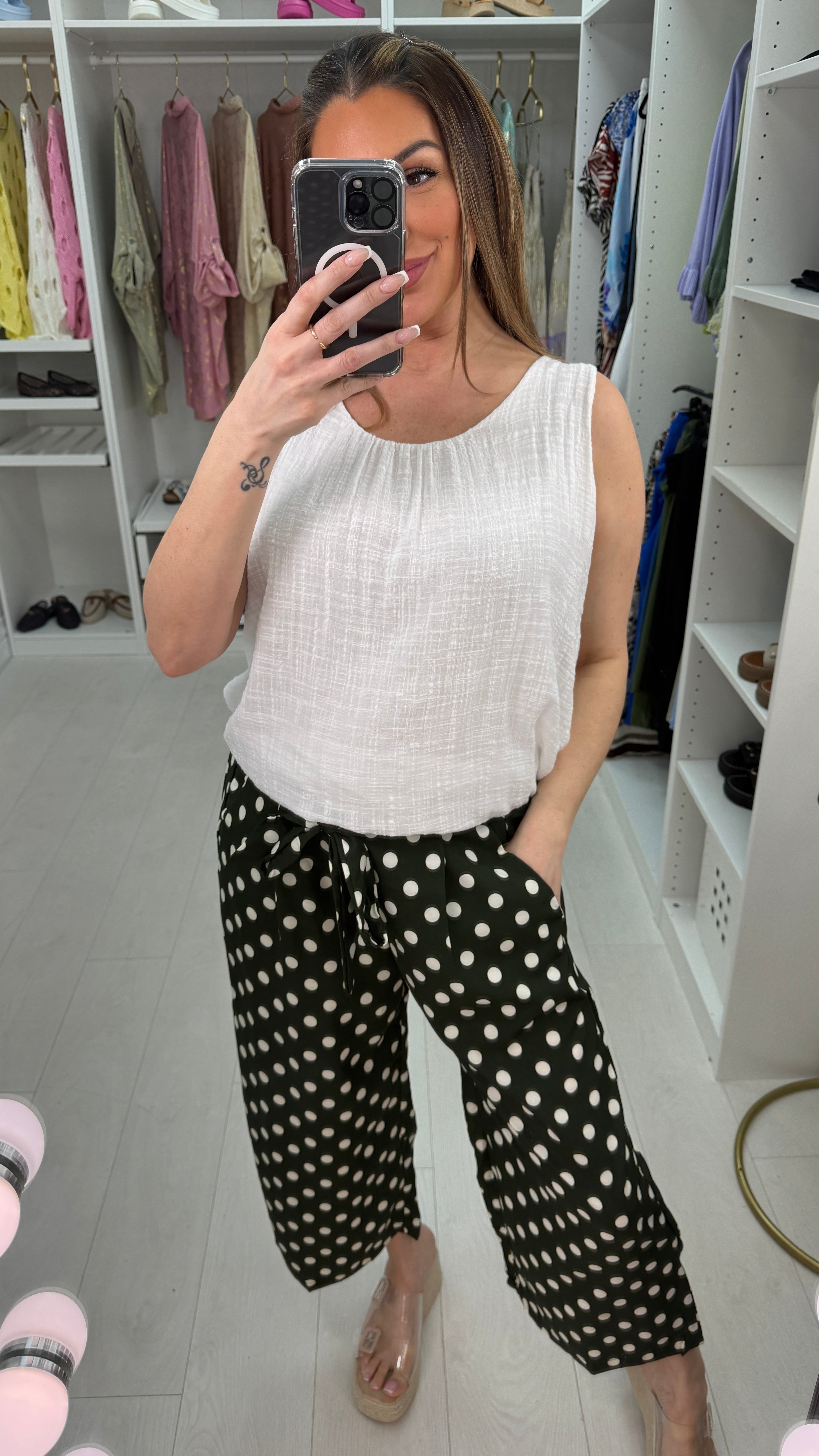 Judie Polka Dot Belted Wide Leg Culottes