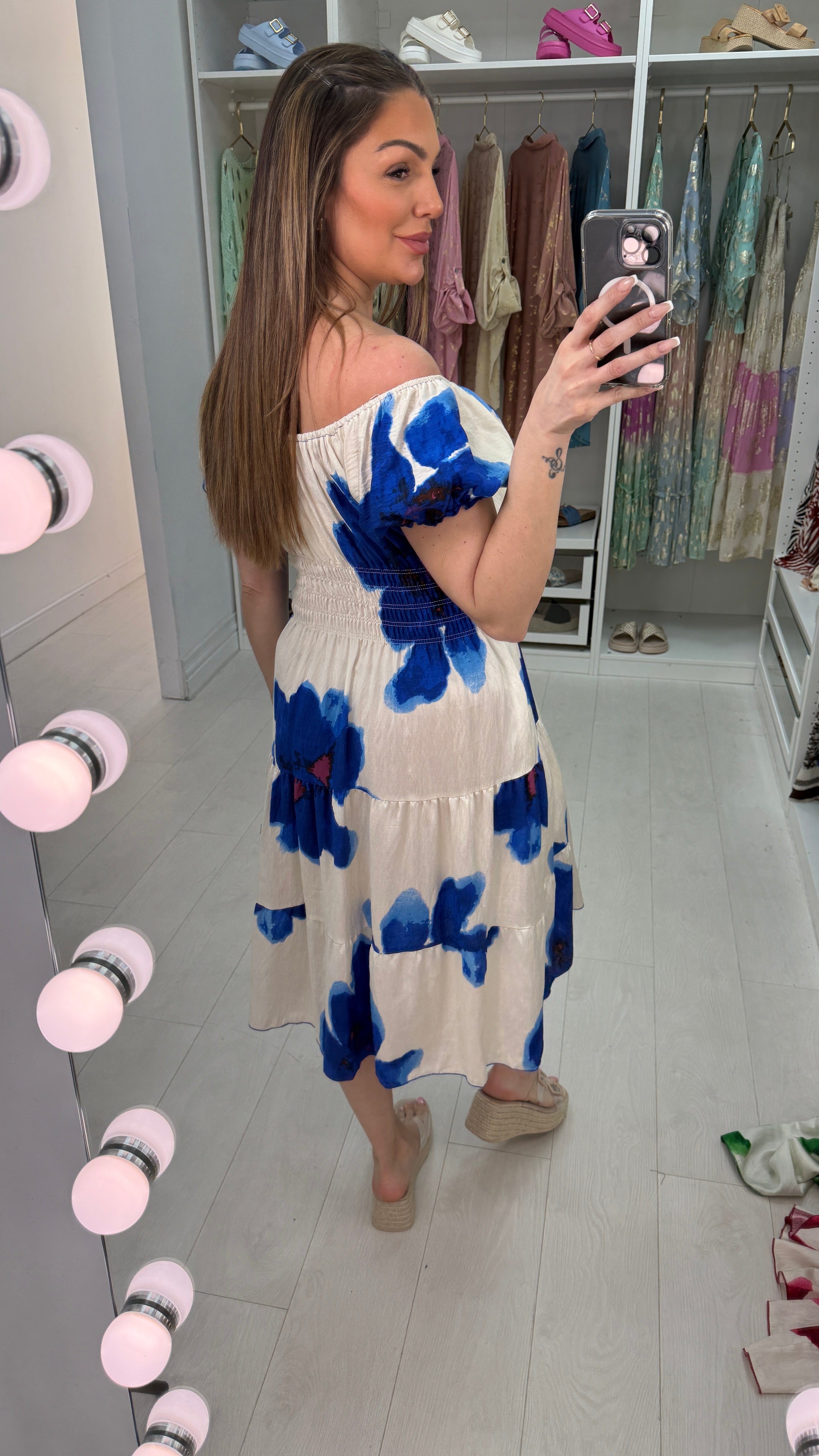 Emery Watercolour Floral Print Shirred Waist Dress