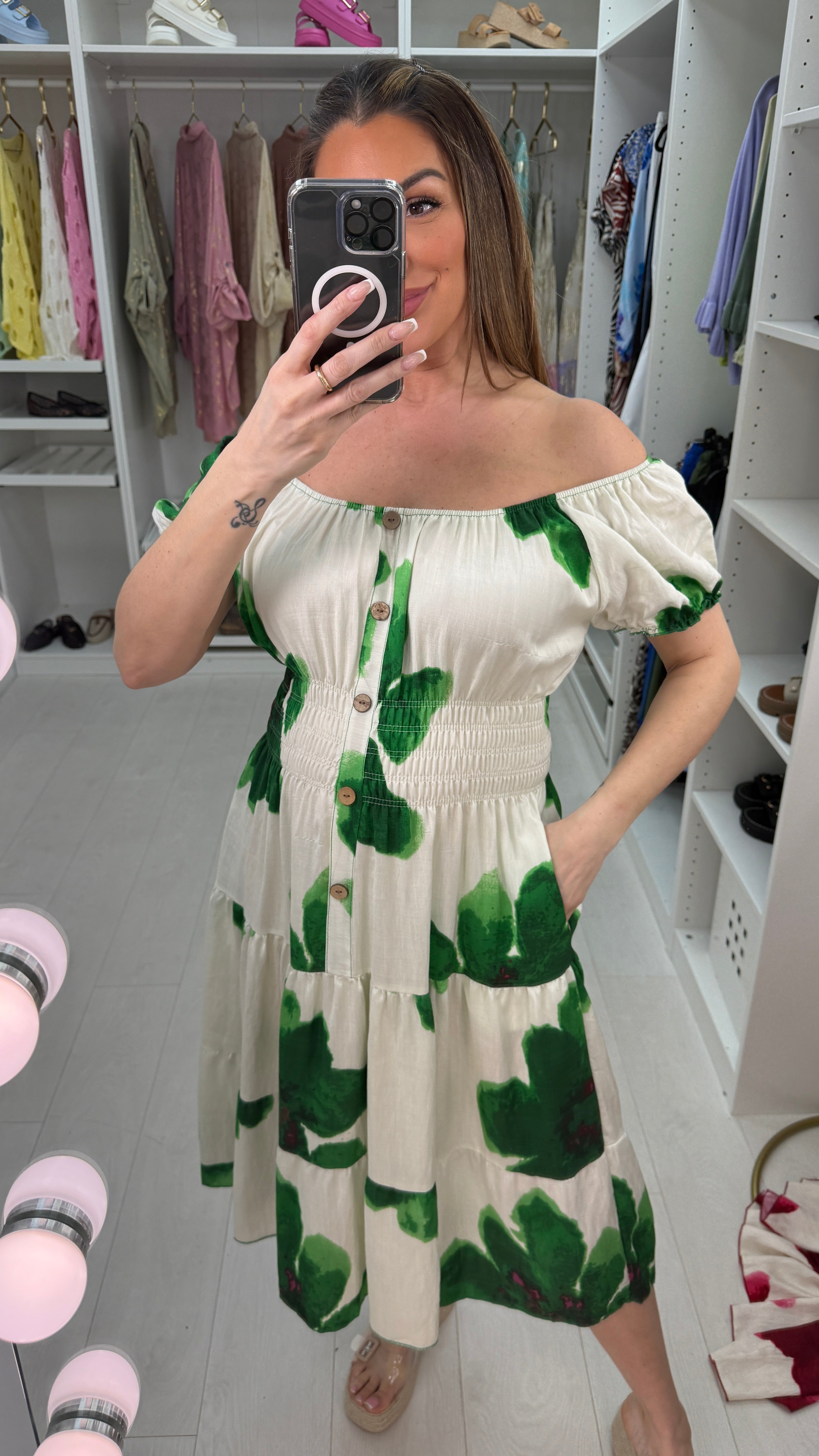 Emery Watercolour Floral Print Shirred Waist Dress