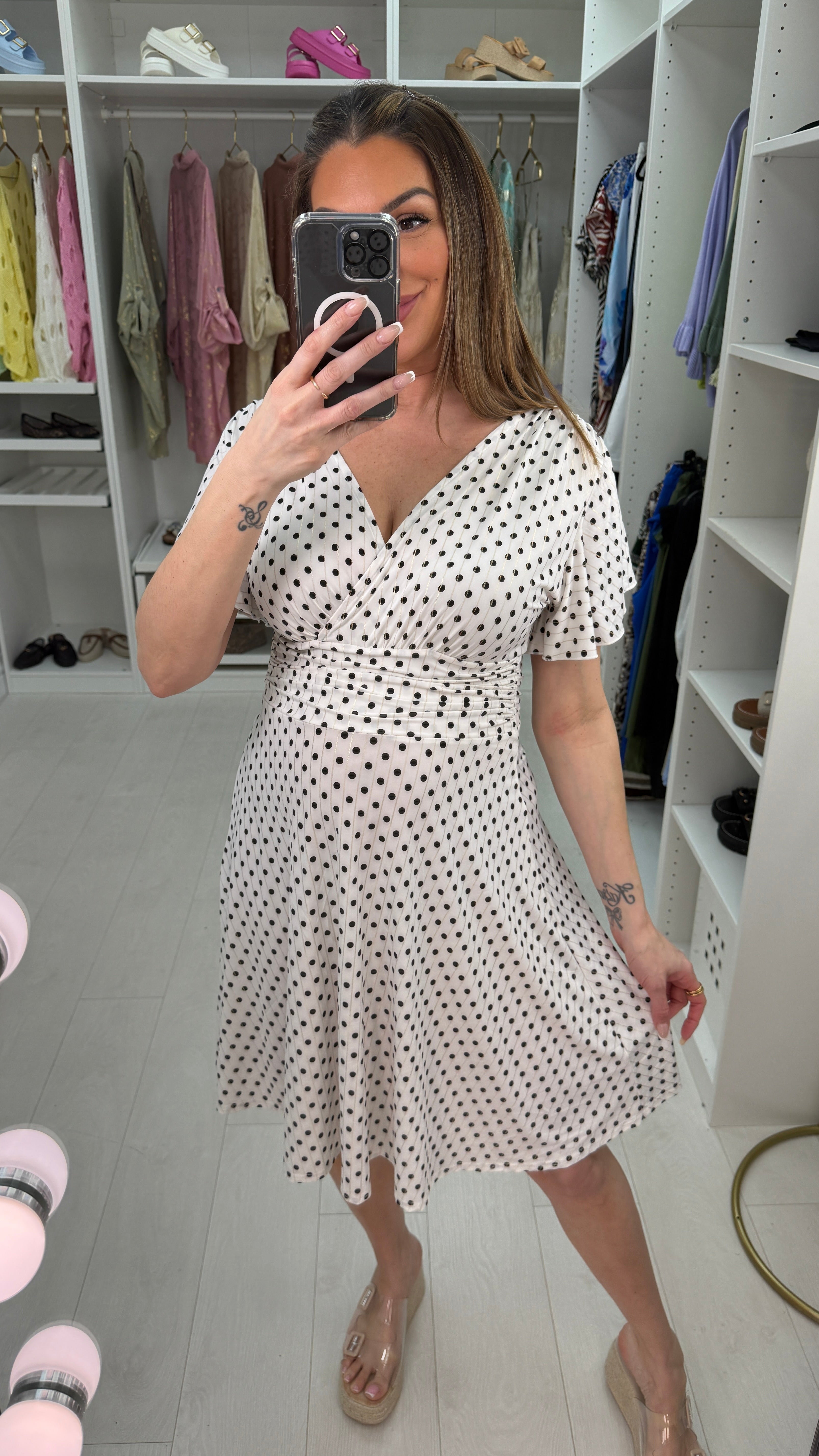 Sinead Polka Dot V Neck Belted Magic Dress