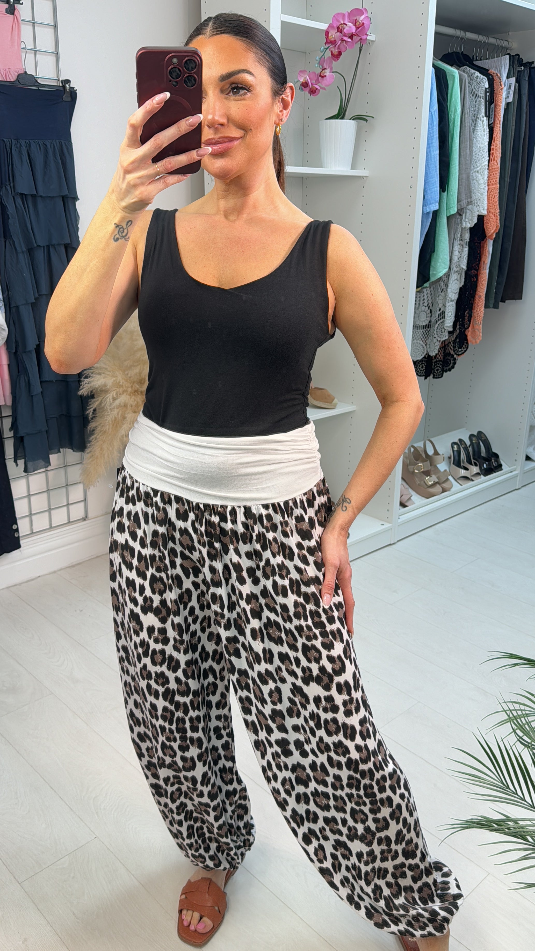 Cassey Leopard Print Elasticated Waist Harem Trousers