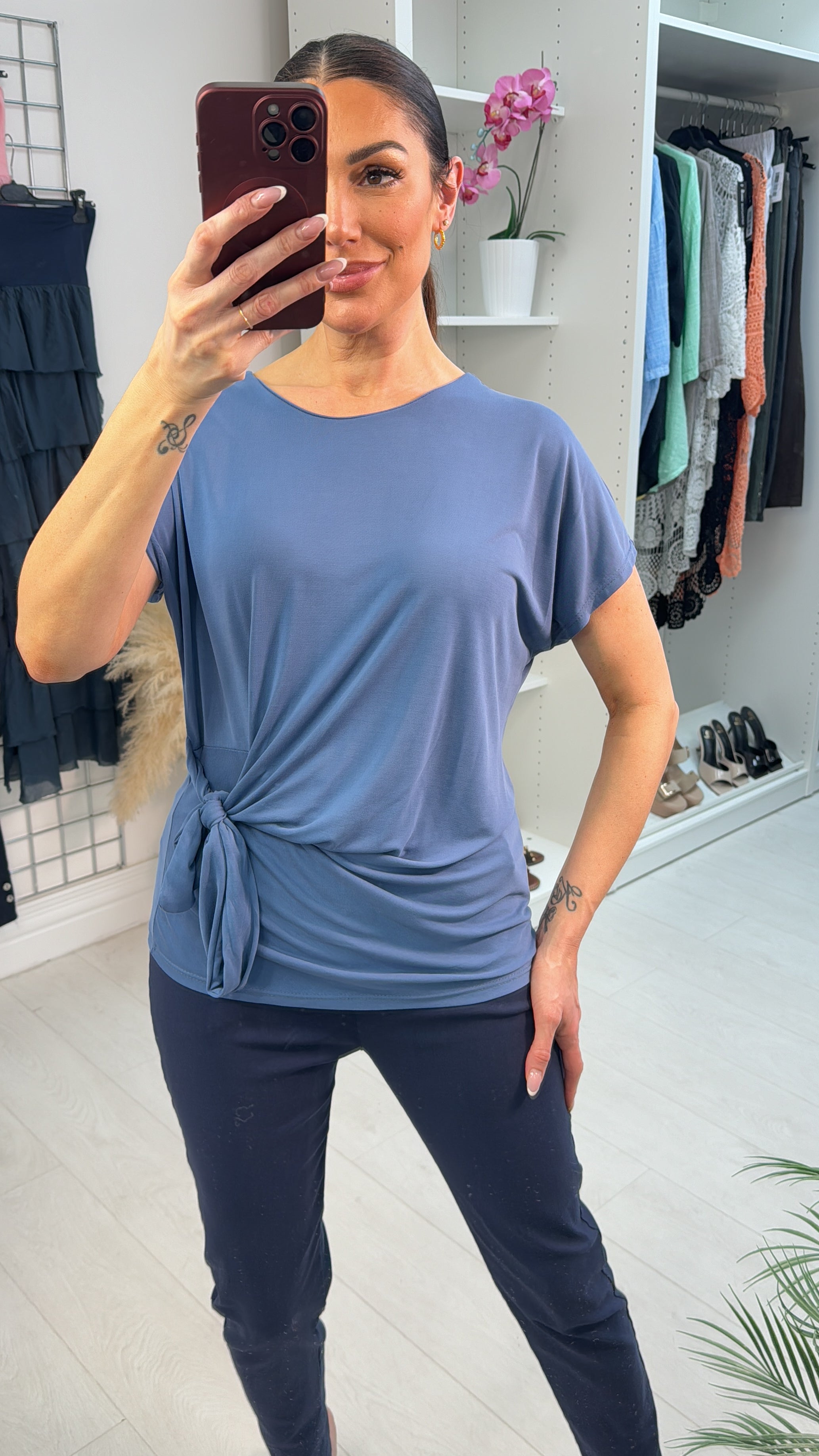 Isolde Plain Tie Side Short Sleeve Top