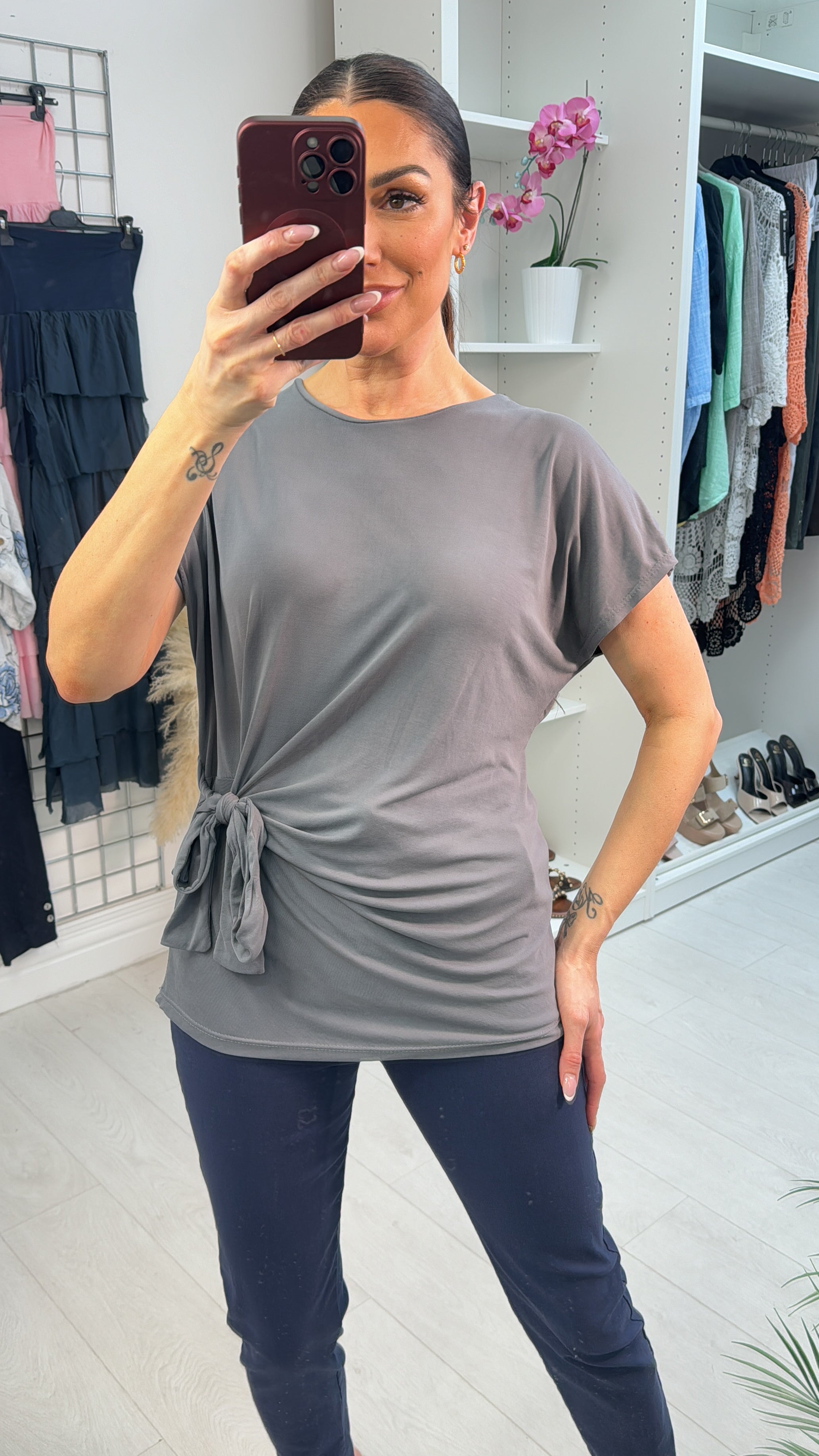 Isolde Plain Tie Side Short Sleeve Top