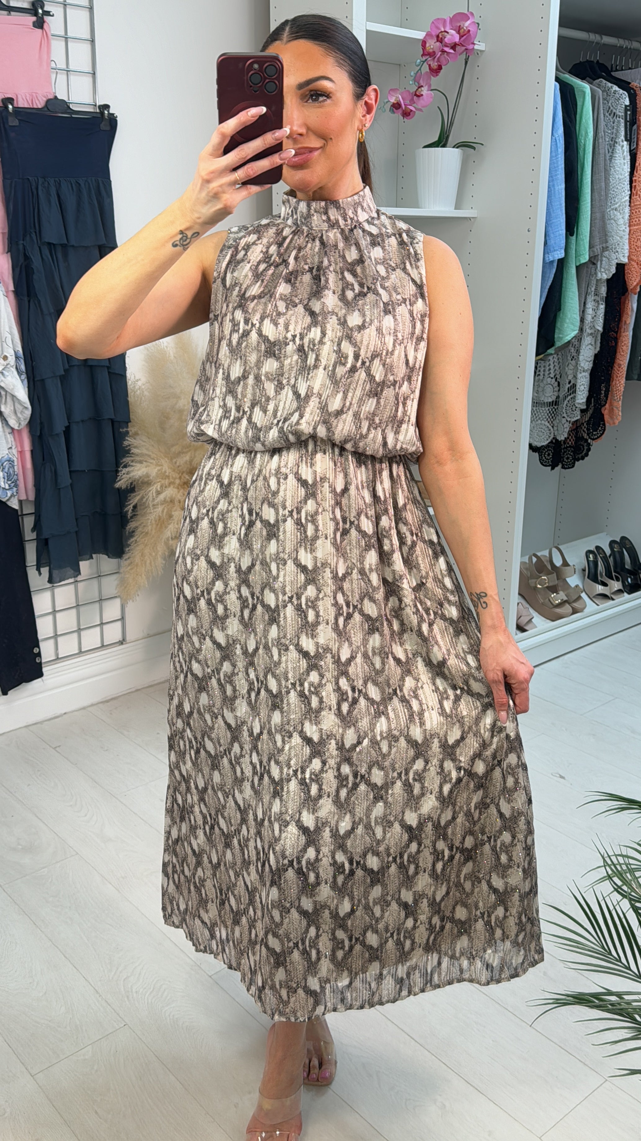 Kristin Embellished Snake Print Maxi Dress