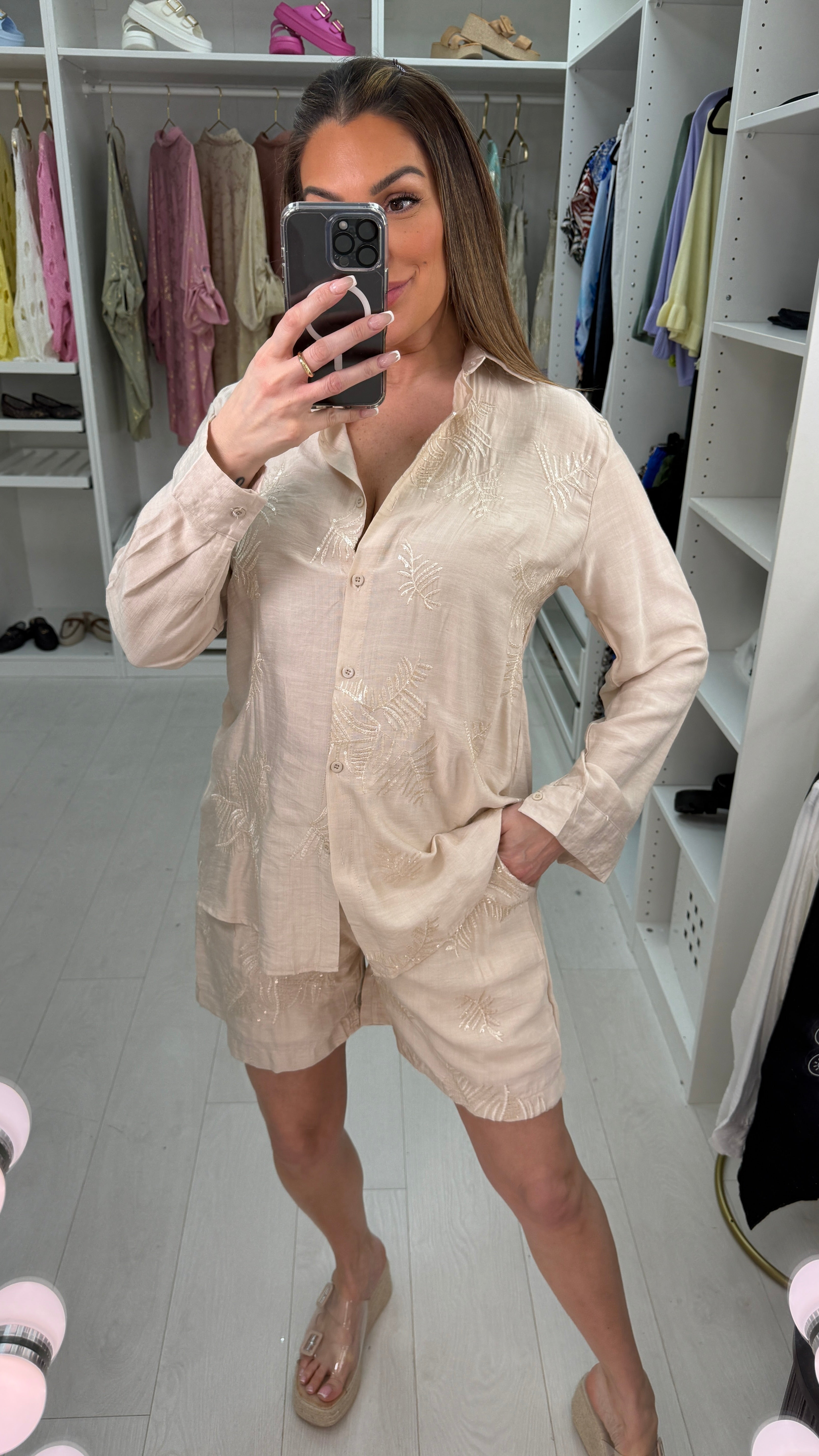 Raven Embellished Shirt & Shorts Co-Ord Set