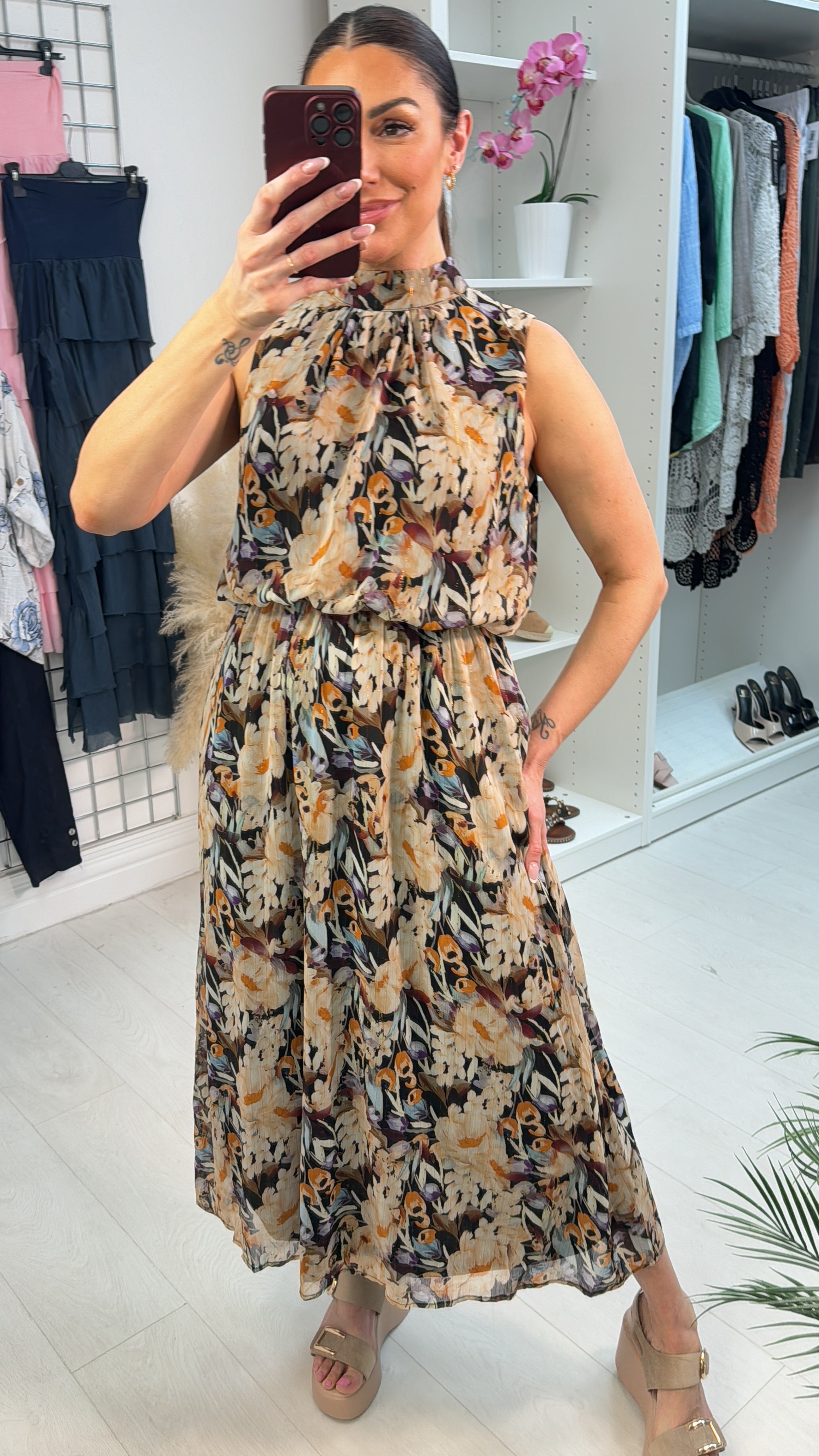 Miah Floral Print High Neck Maxi Dress