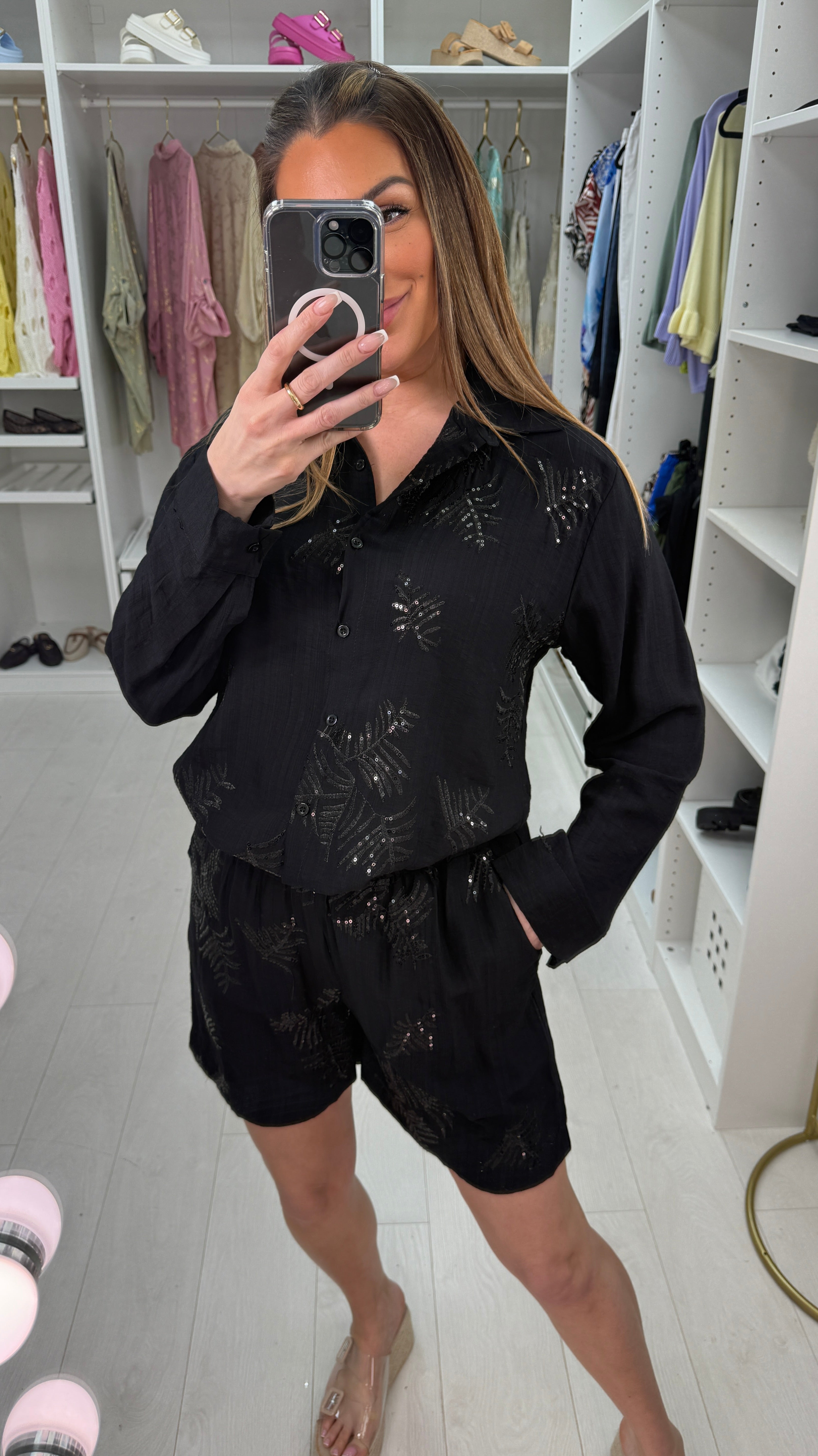 Raven Embellished Shirt & Shorts Co-Ord Set