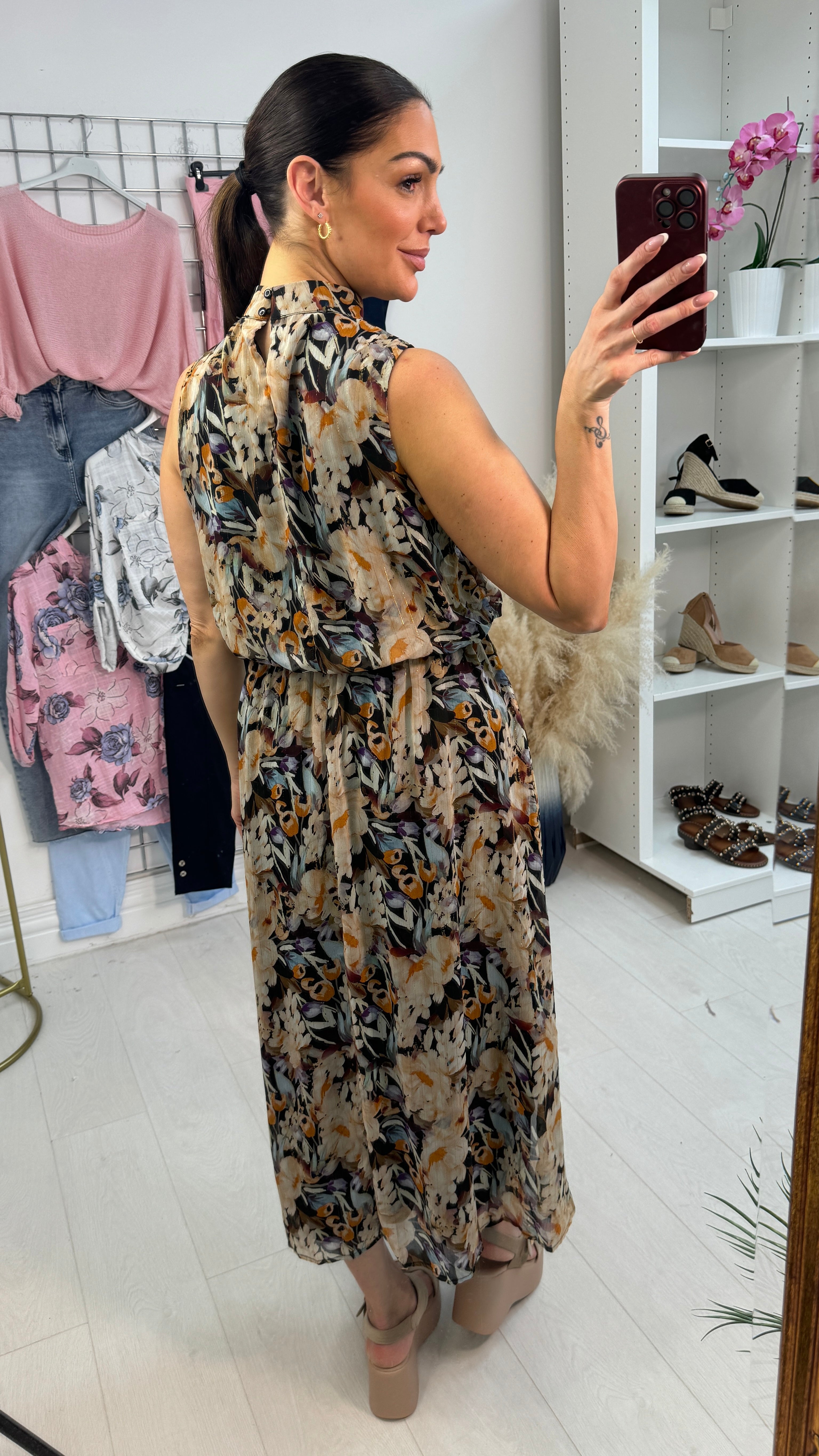 Miah Floral Print High Neck Maxi Dress