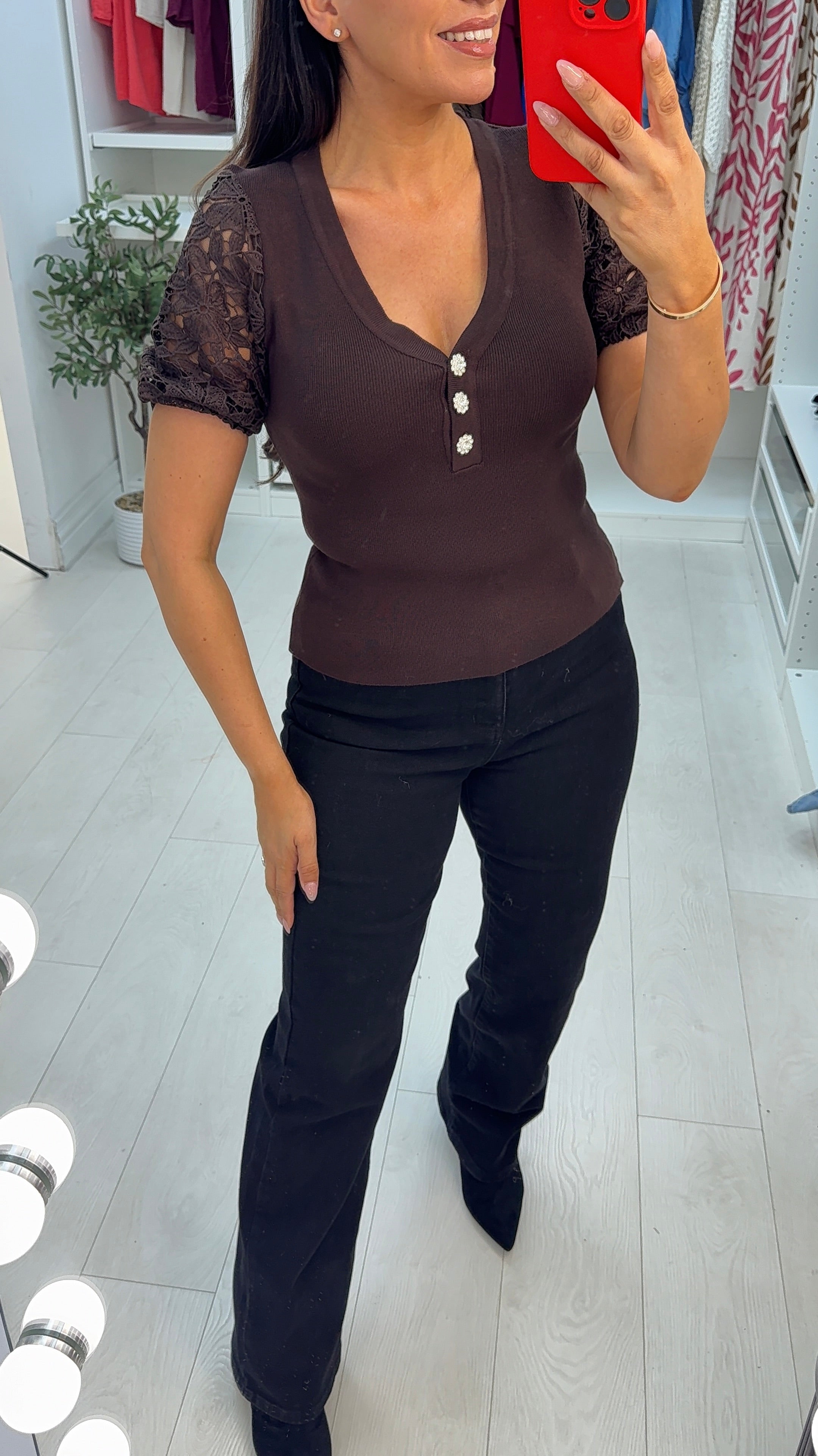 Yamina V Neck Embellished Balloon Sleeve Jumper