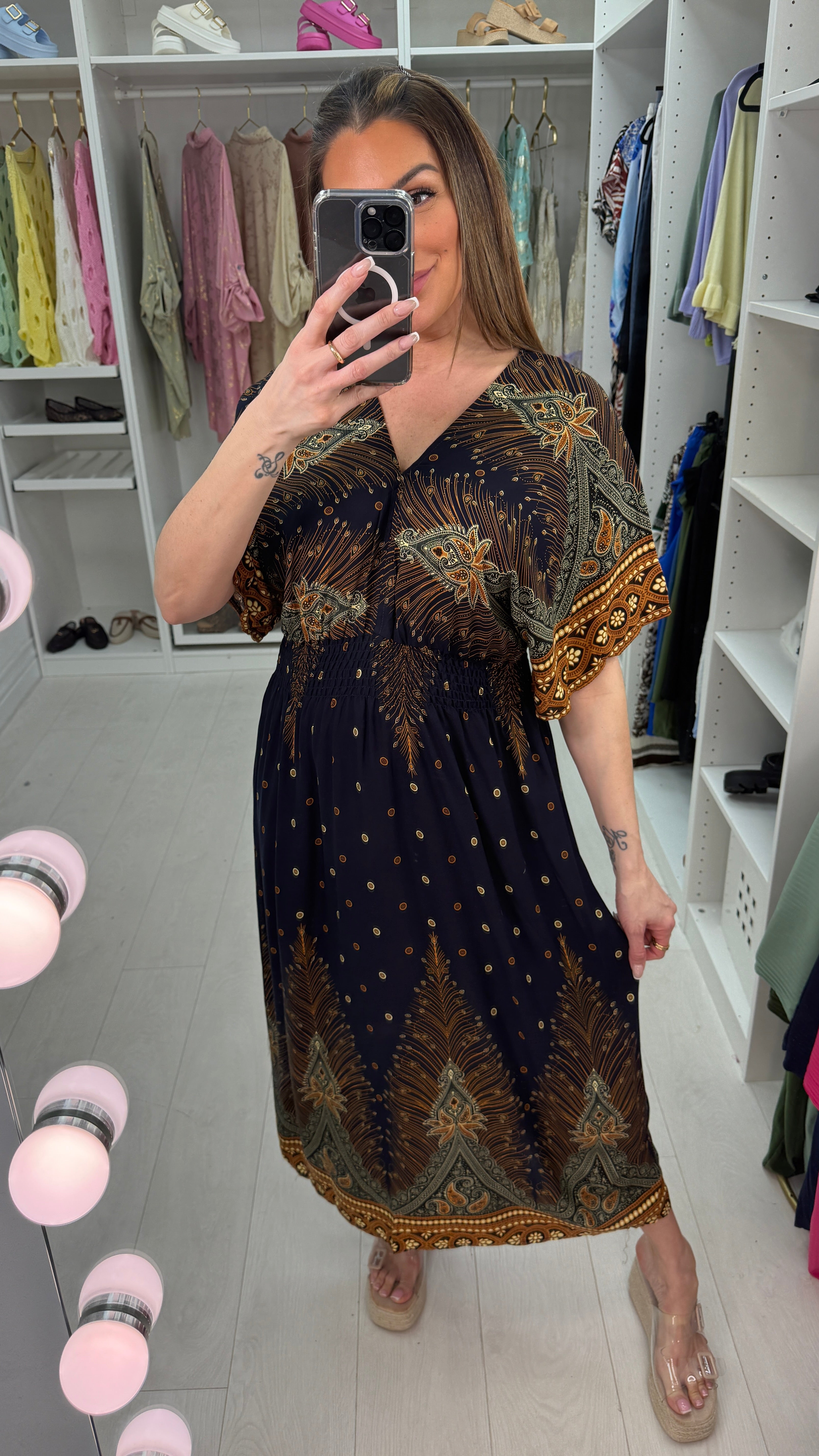 Josette Paisley Print Shirred Waist Maxi Dress