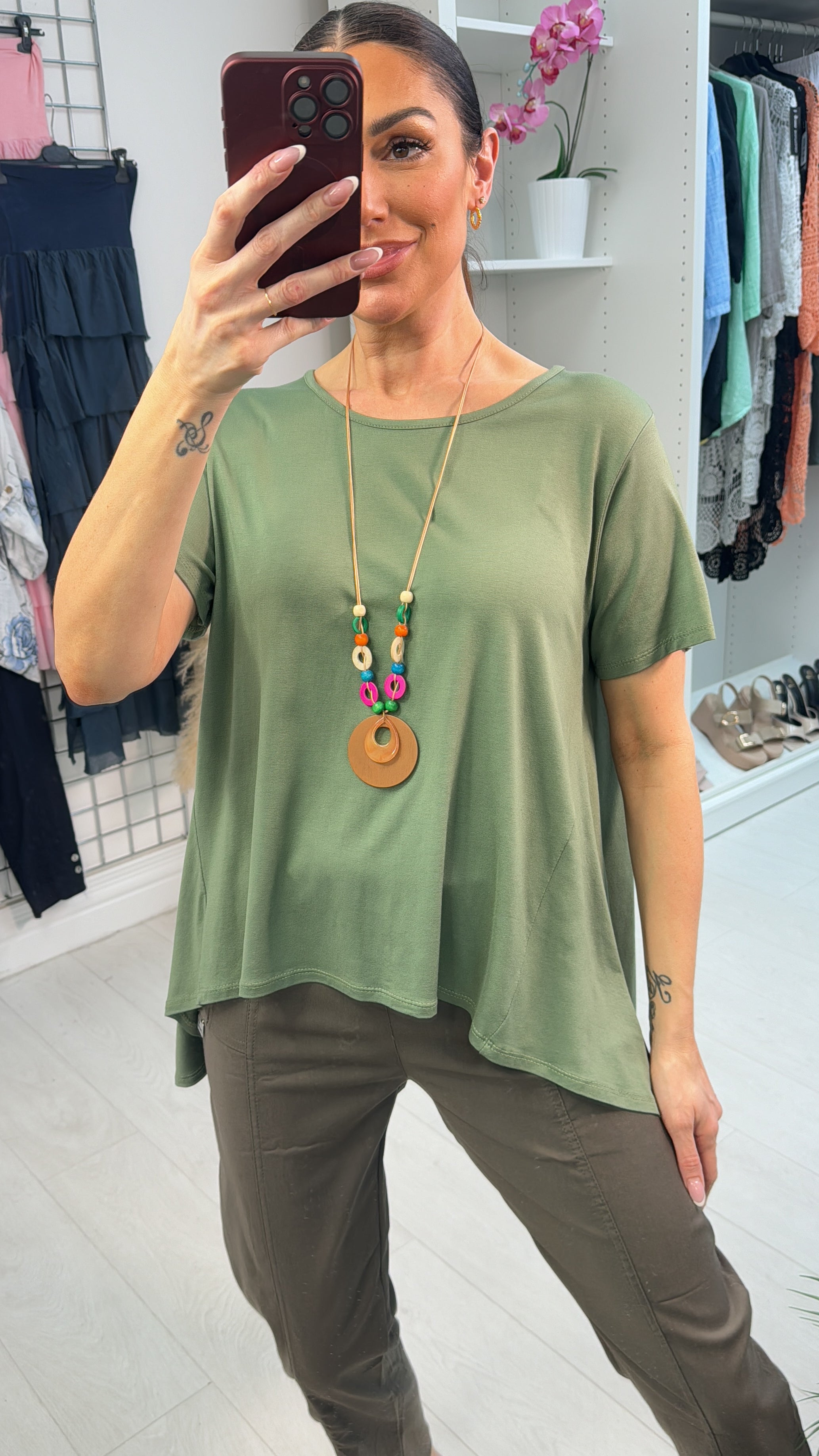 Nalani Plain Asymmetric Necklace Short Sleeve Top