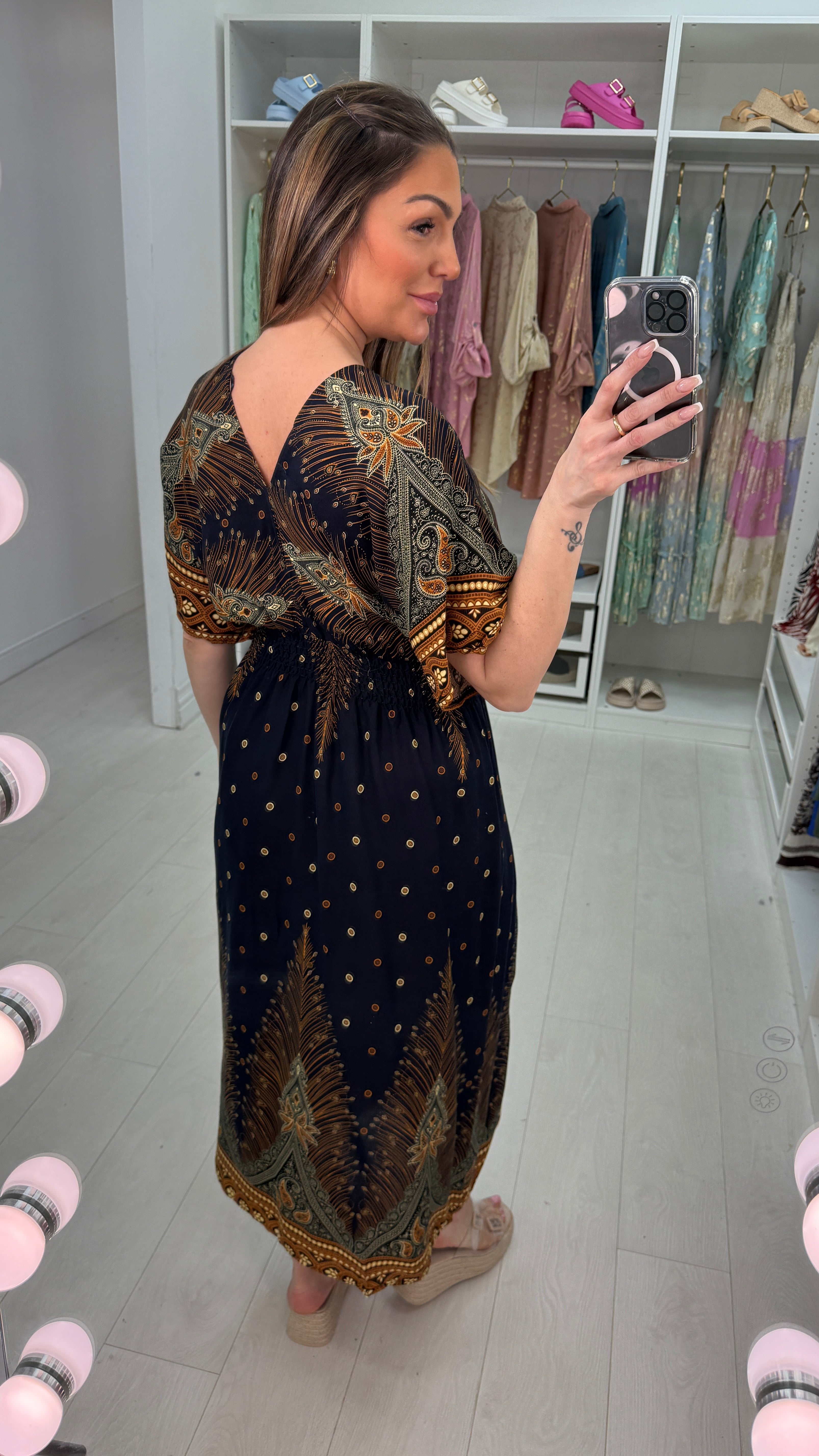 Josette Paisley Print Shirred Waist Maxi Dress