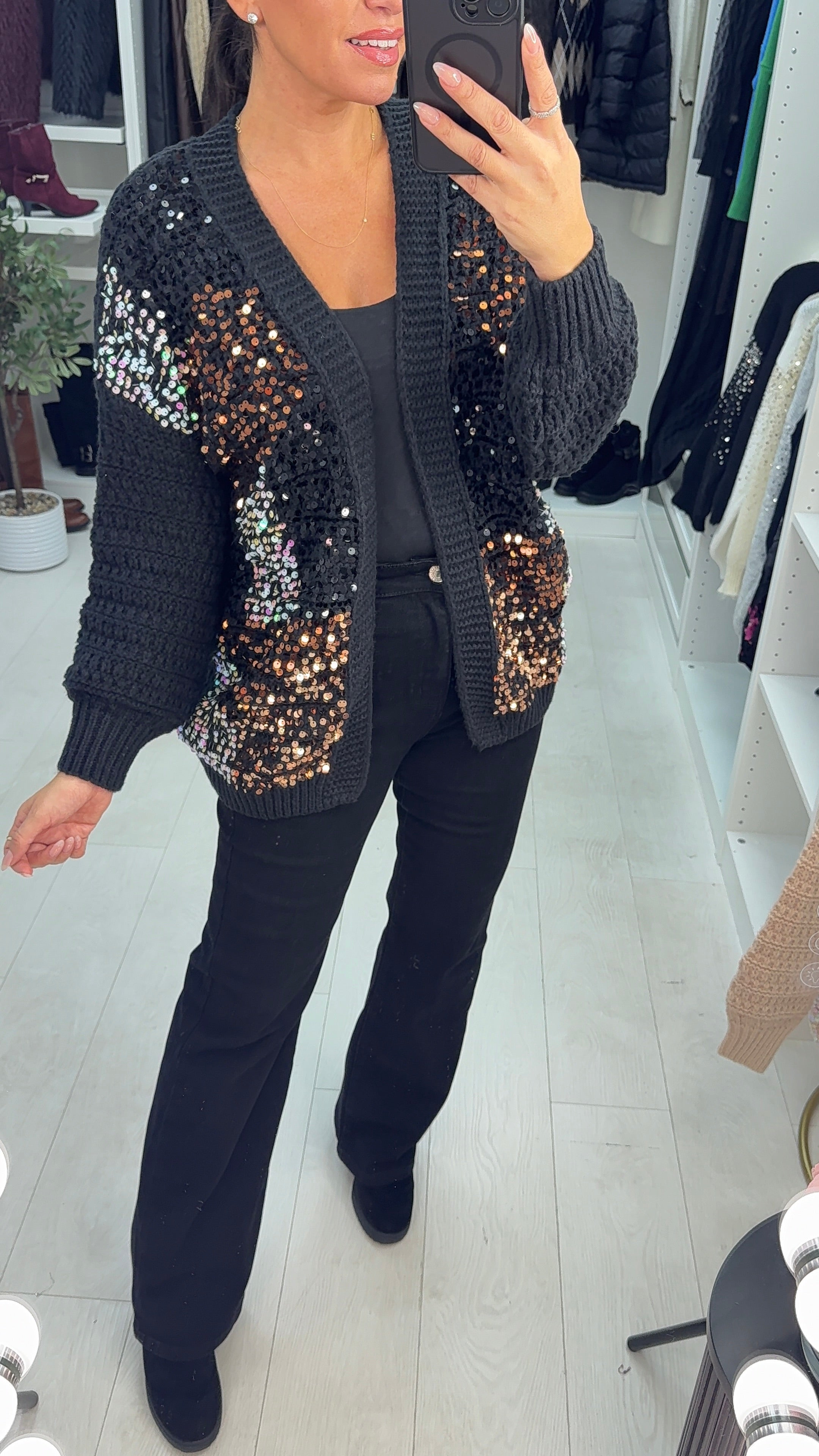 Jacqui Sequin Embellished Chunky Open Front Cardigan