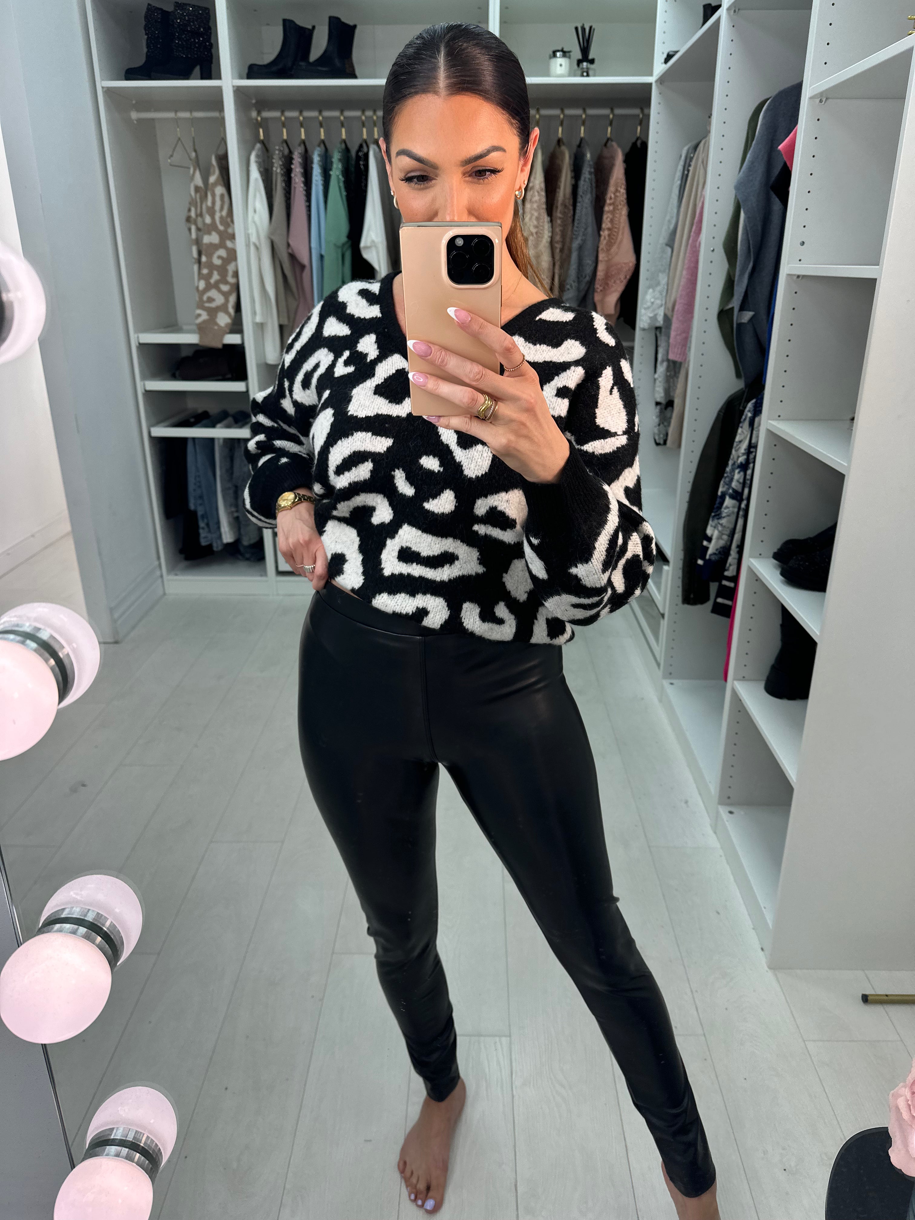 Keats Black Faux Leather Look Fitted Leggings