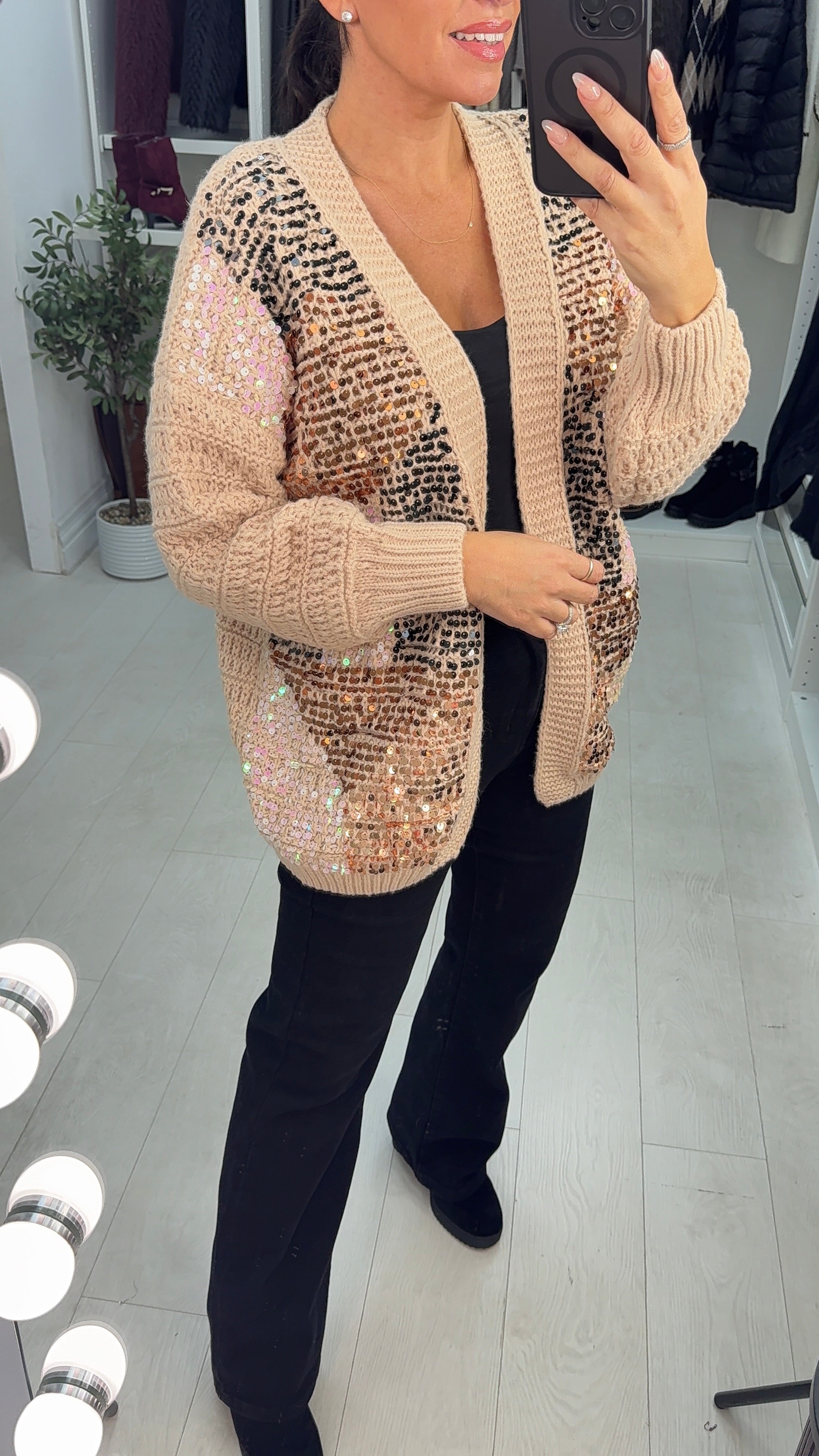 Jacqui Sequin Embellished Chunky Open Front Cardigan