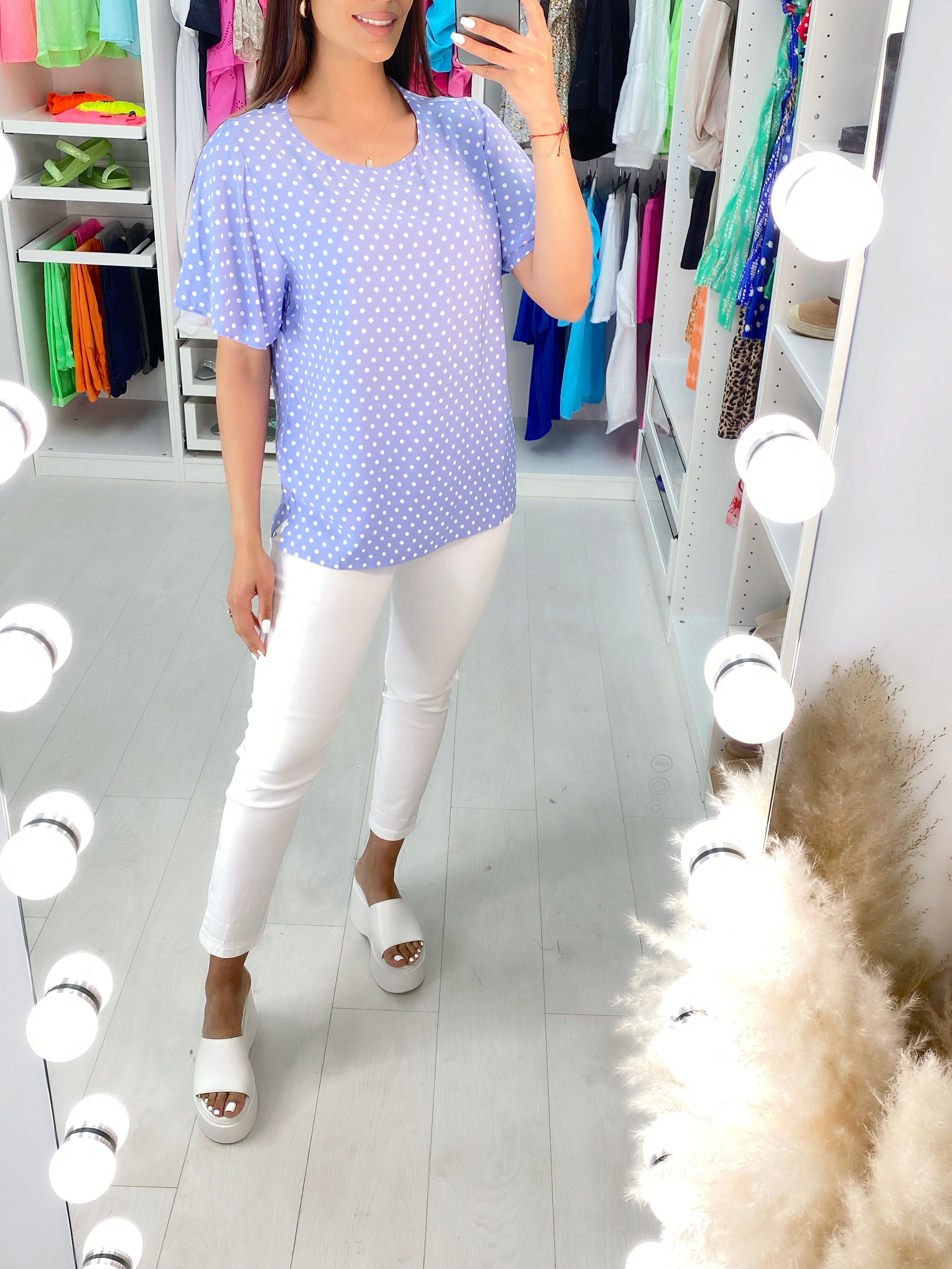 Ewa Polka Dot Button Back Top