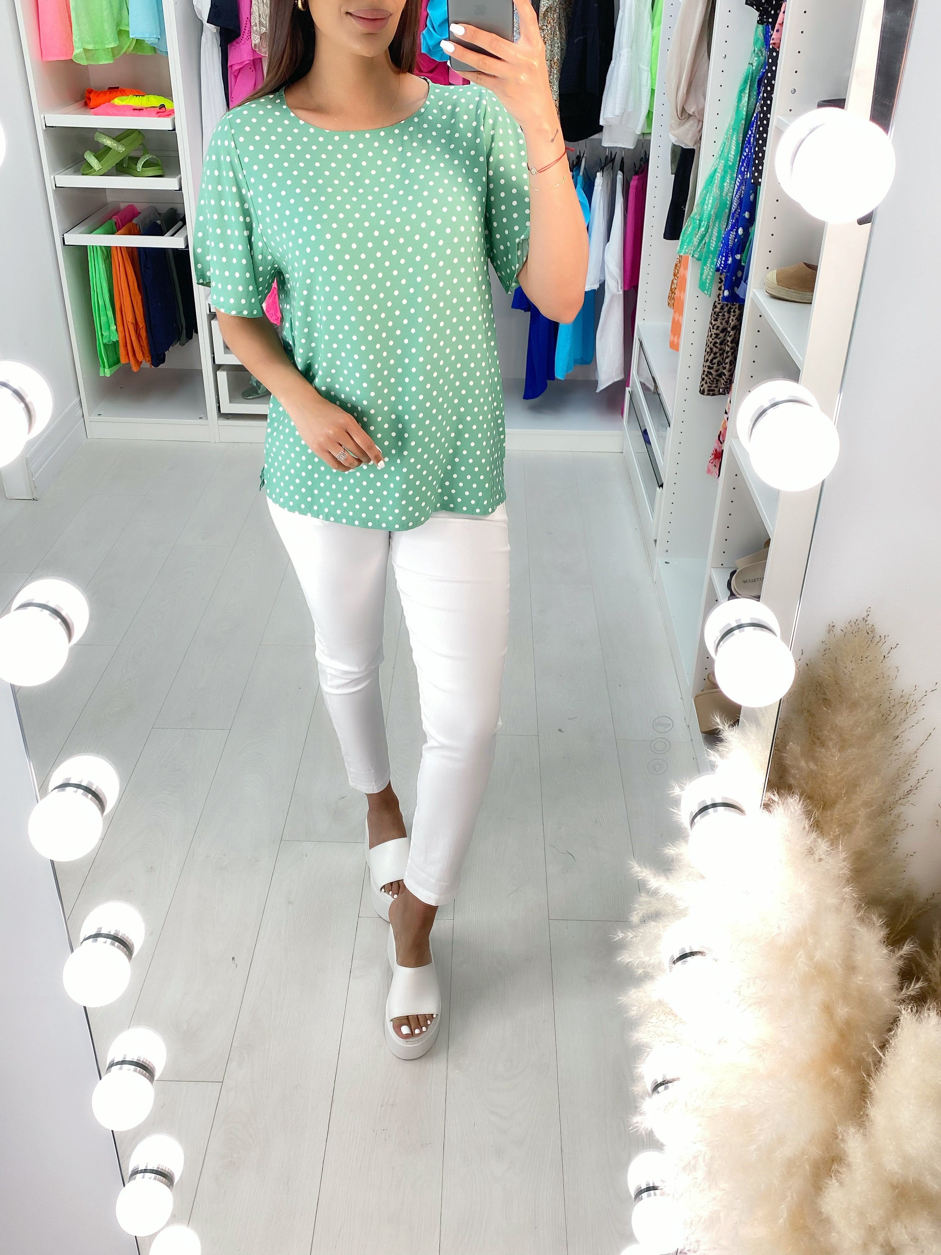 Ewa Polka Dot Button Back Top