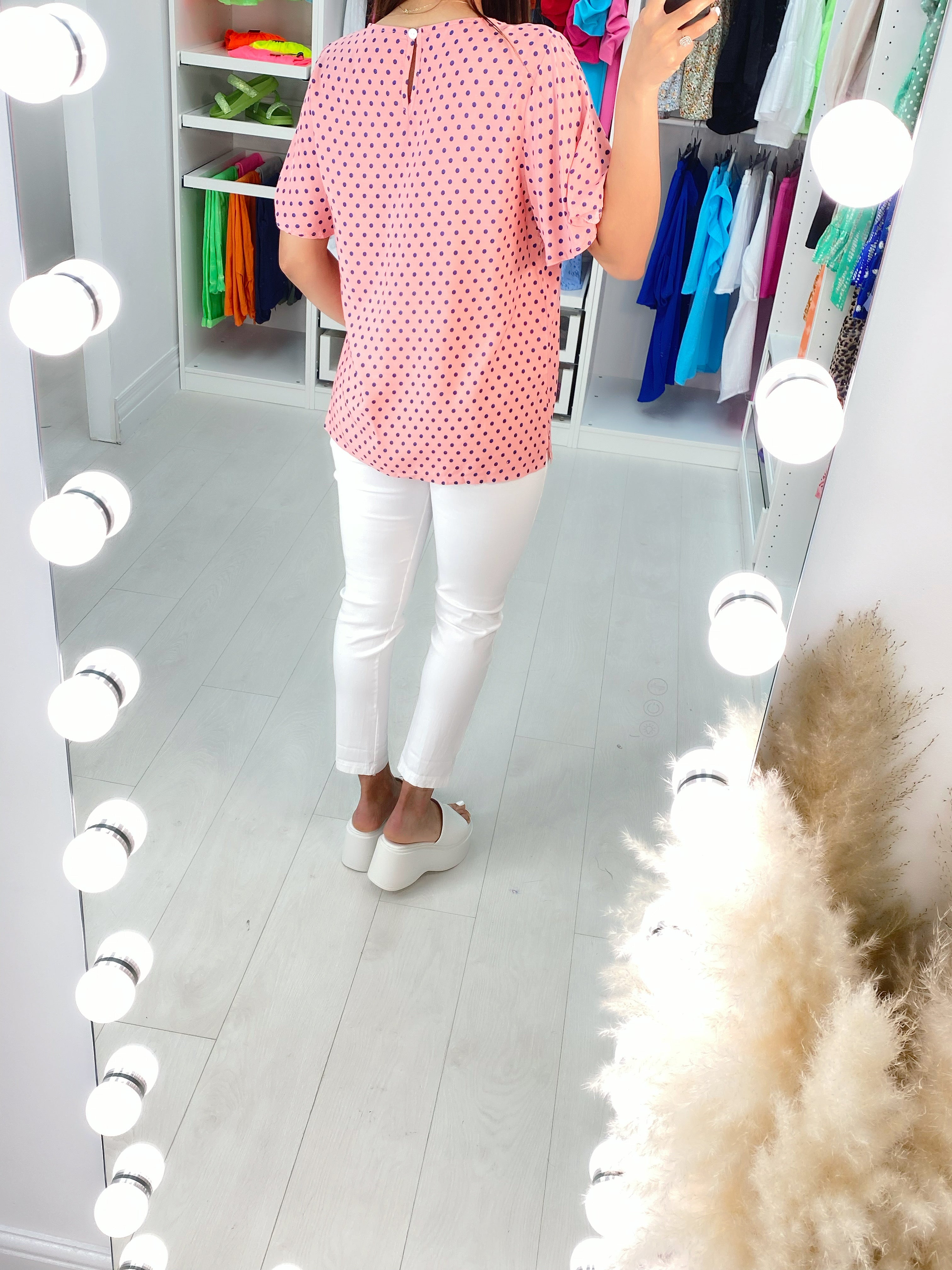 Ewa Polka Dot Button Back Top