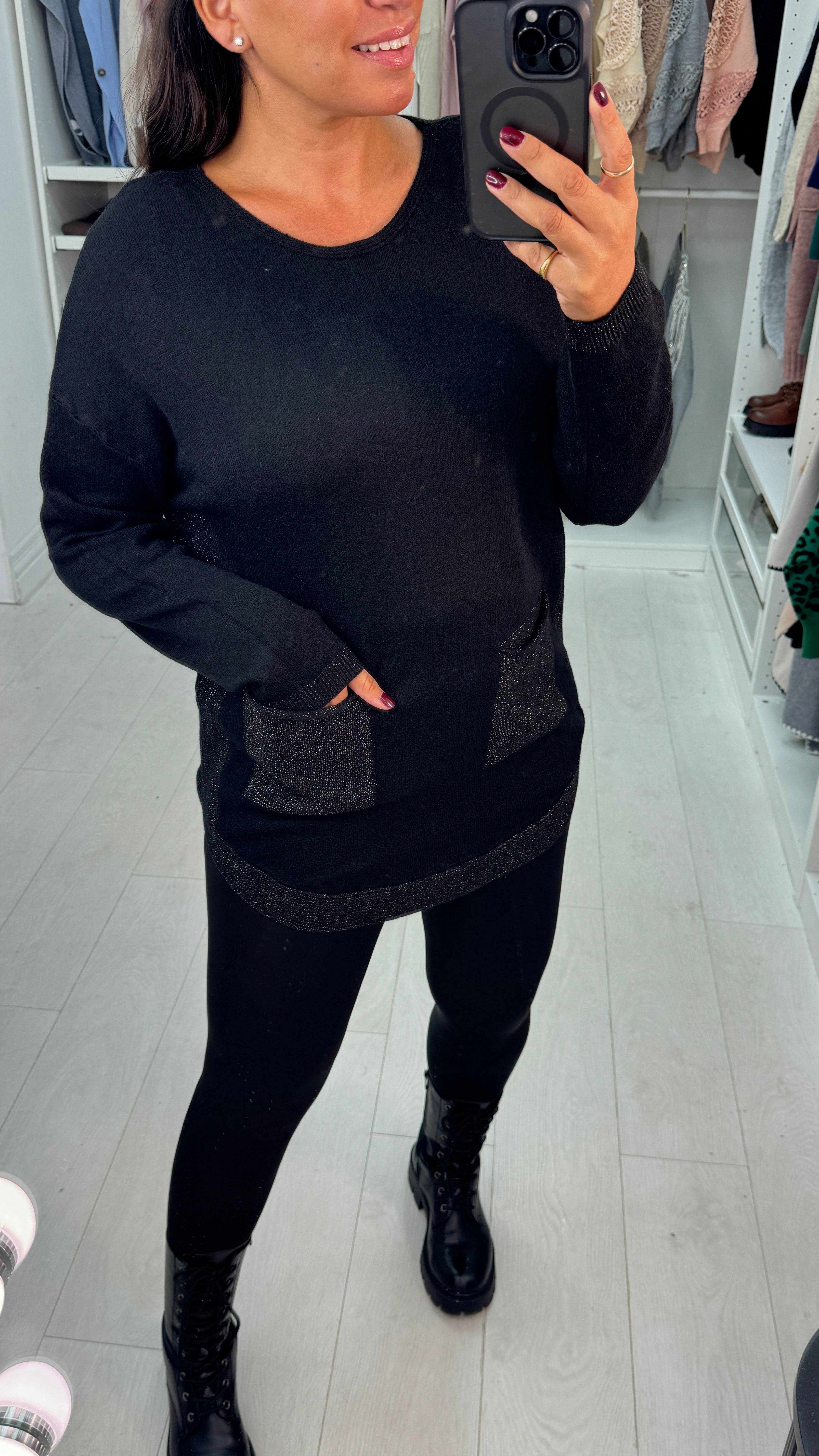 Janey Sparkle Curved Hem Jumper