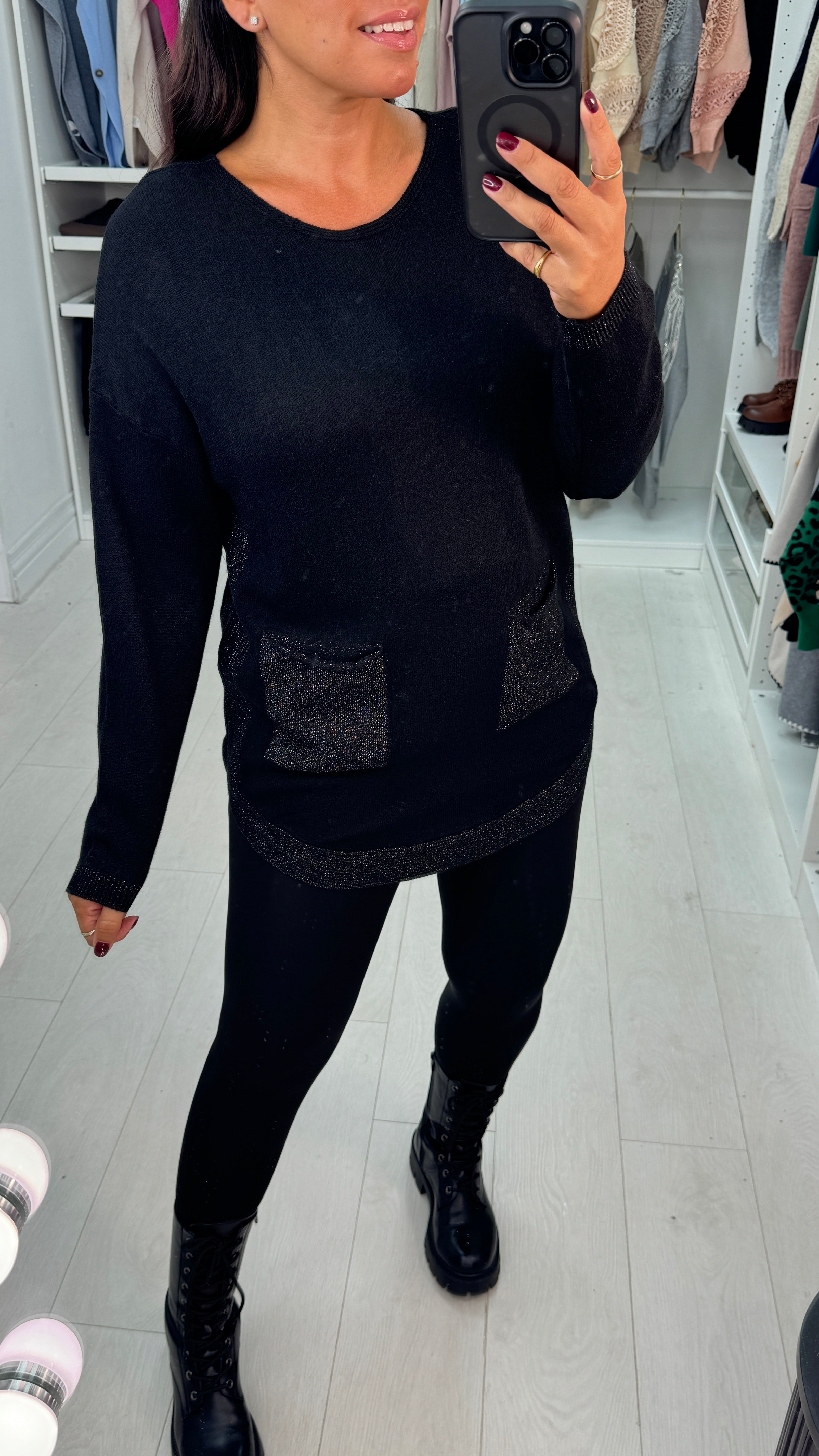 Janey Sparkle Curved Hem Jumper