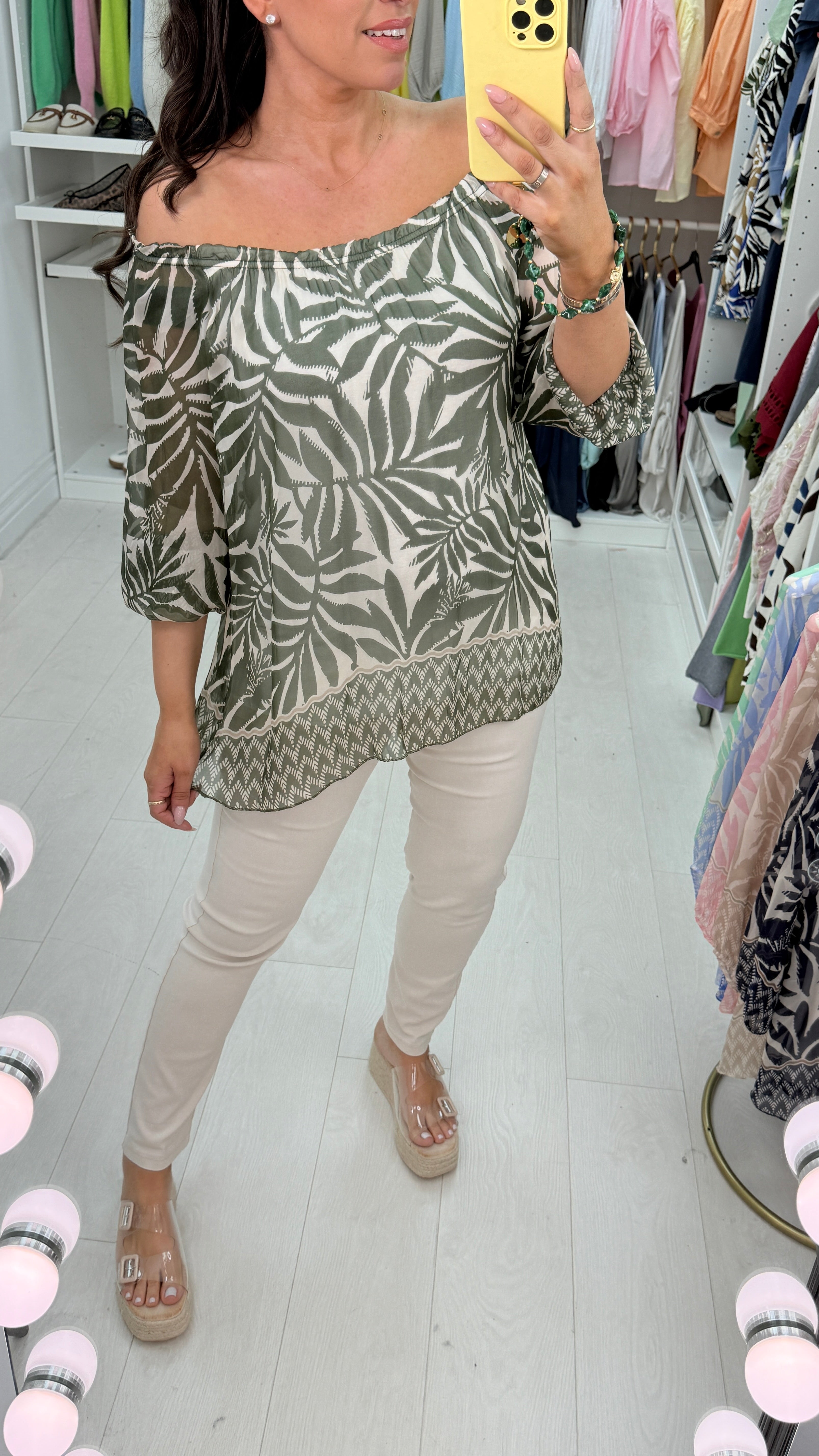 Carrie Leaf Print Bardot Blouse