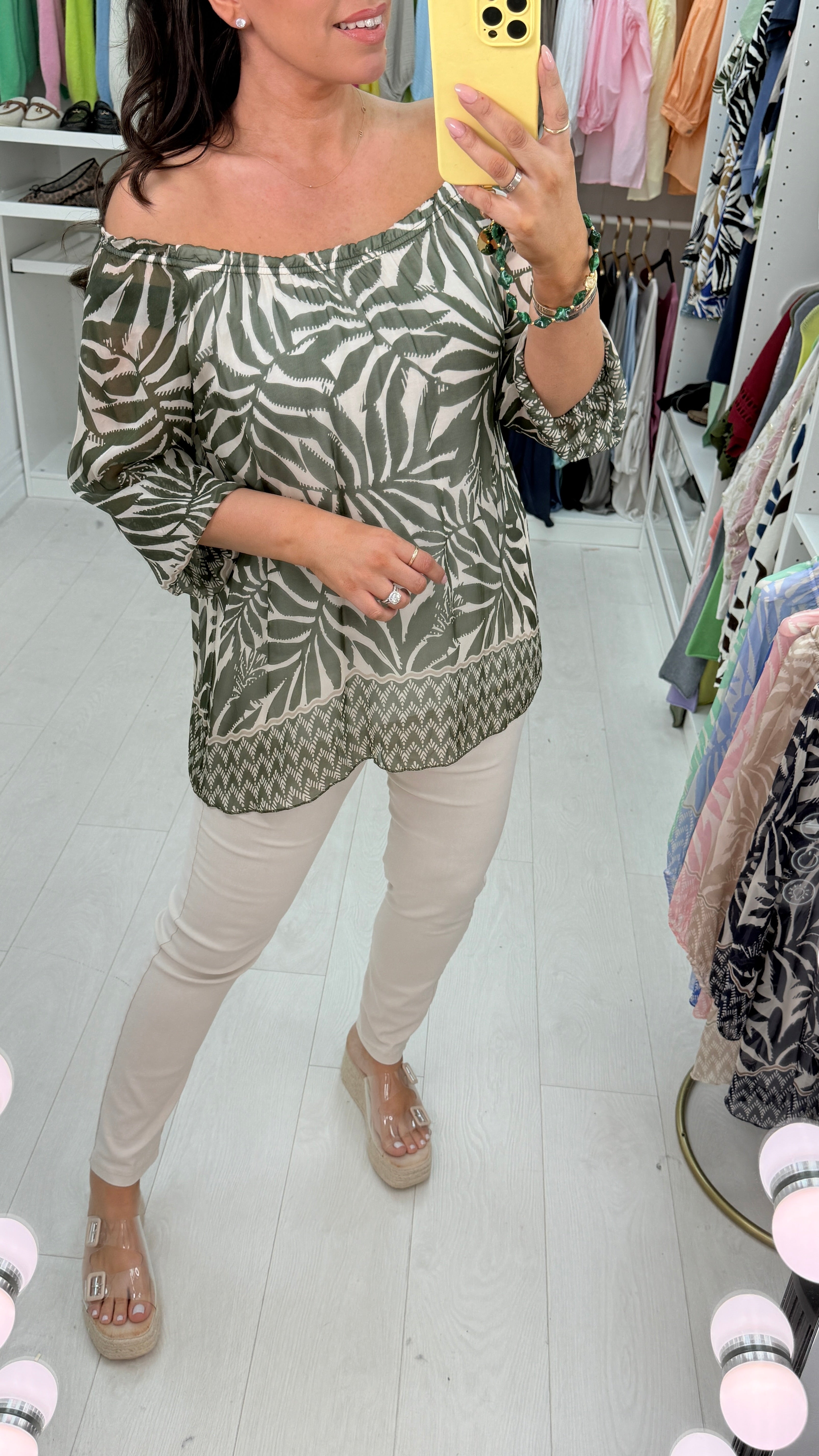 Carrie Leaf Print Bardot Blouse