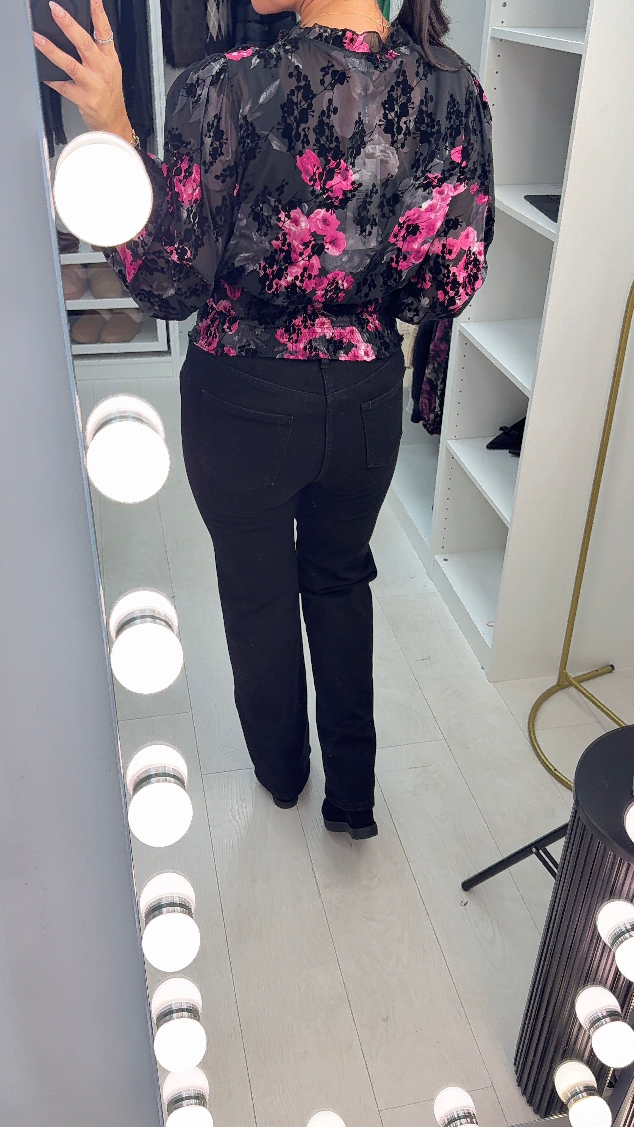 Issia Floral Print Elasticated V Neck Top