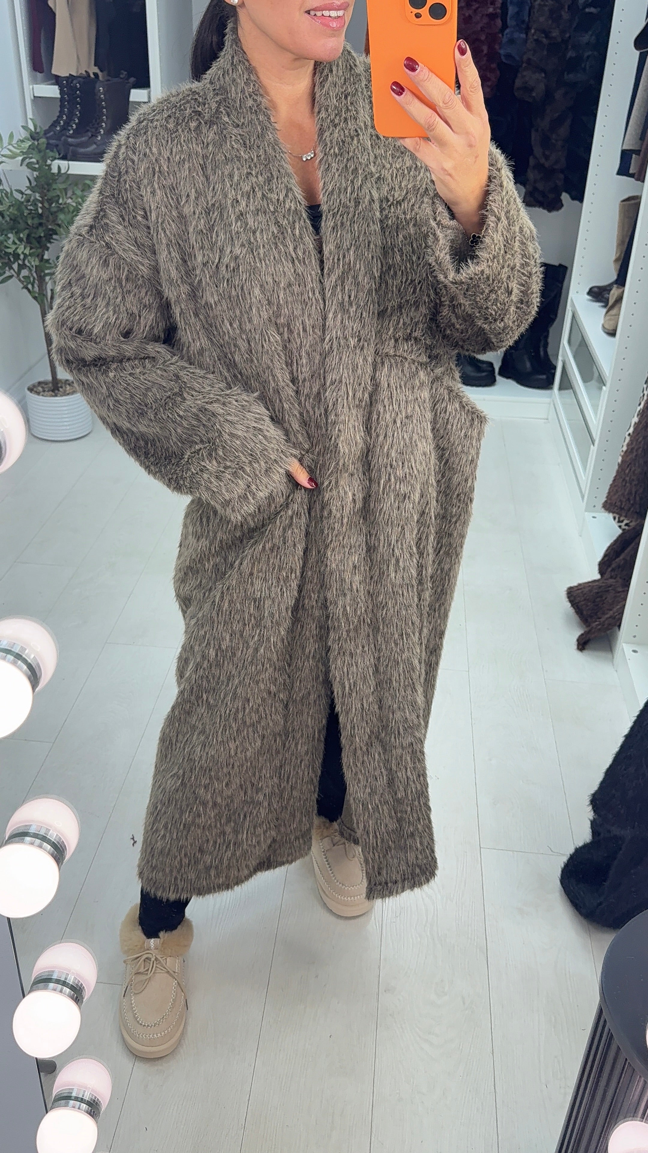 Beverly Faux Fur Open Front Longline Cardi Jacket