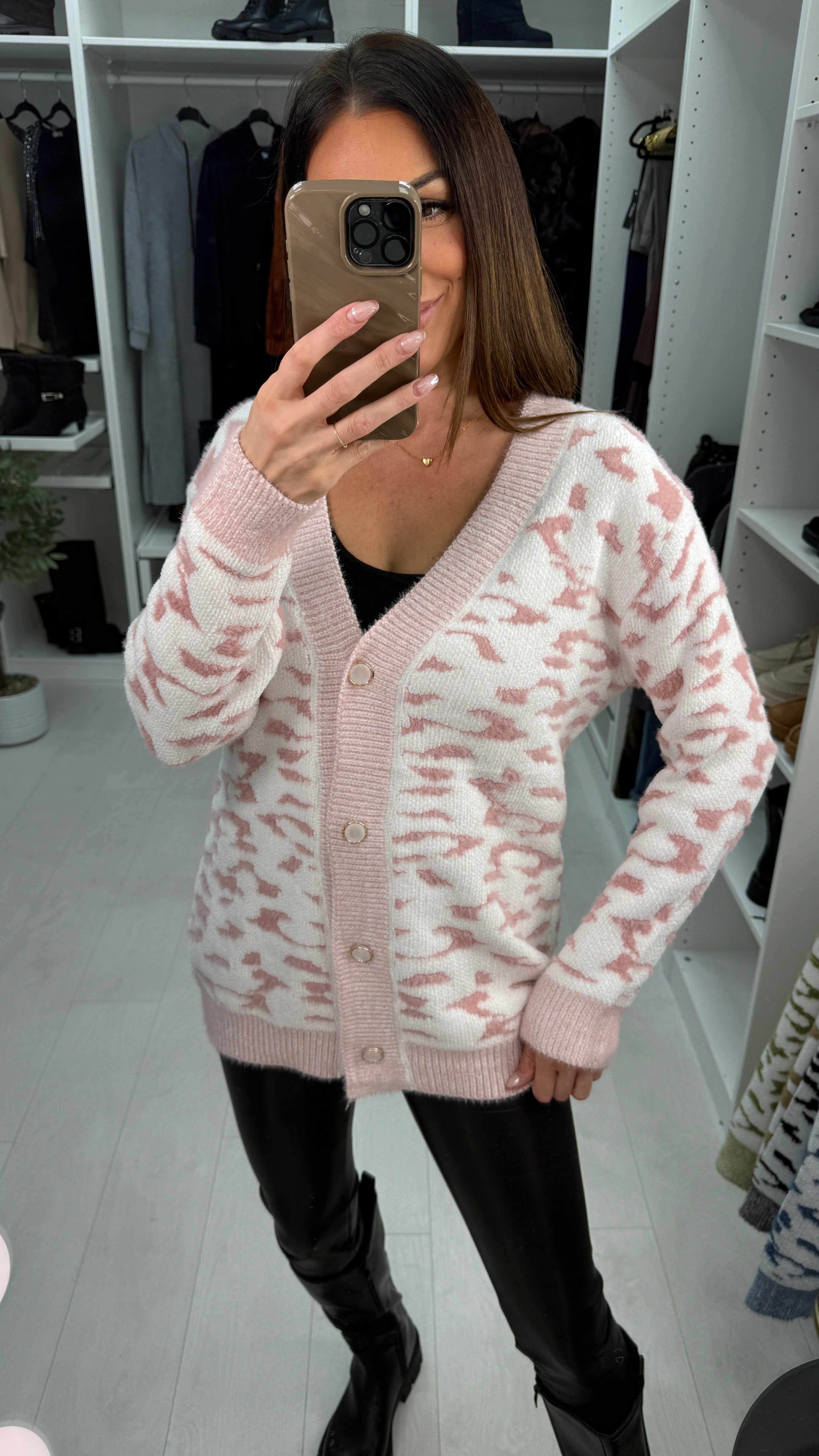 Janetta Fluffy Button Closure Longline Cardigan
