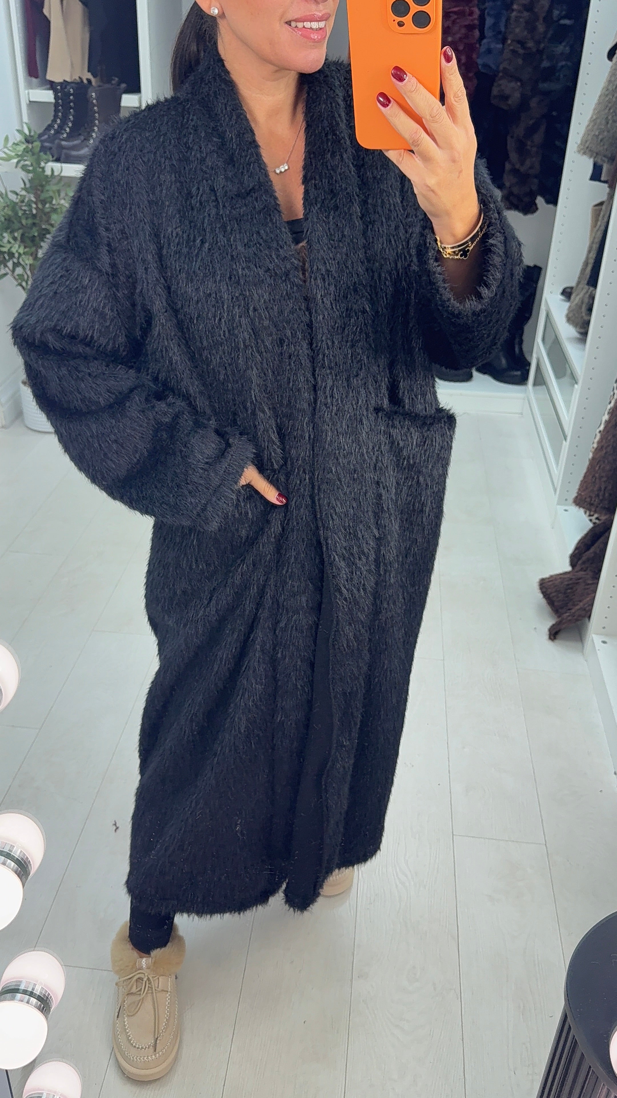 Beverly Faux Fur Open Front Longline Cardi Jacket