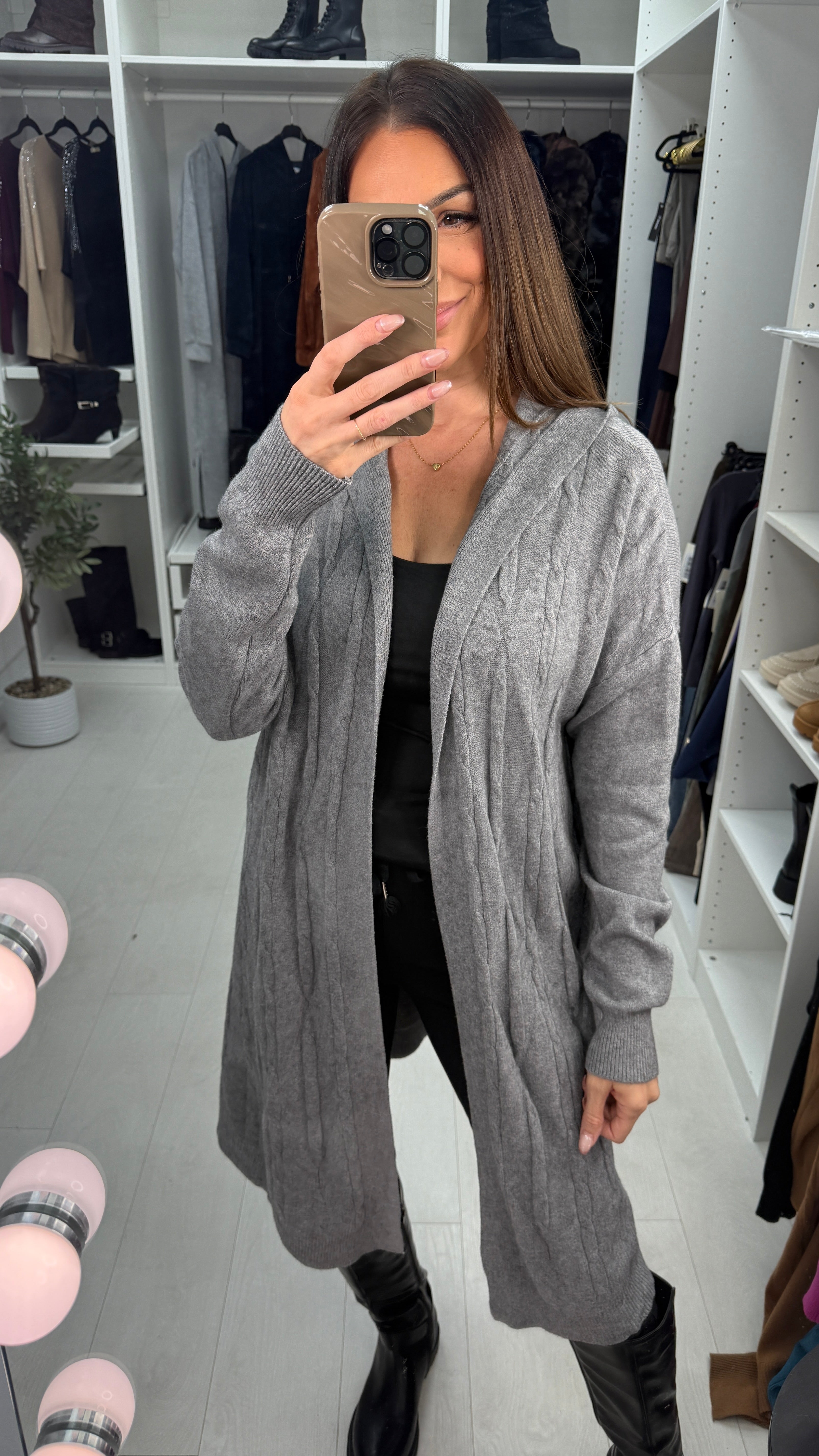 Dillie Plain Cable Knit Detail Hooded Cardigan