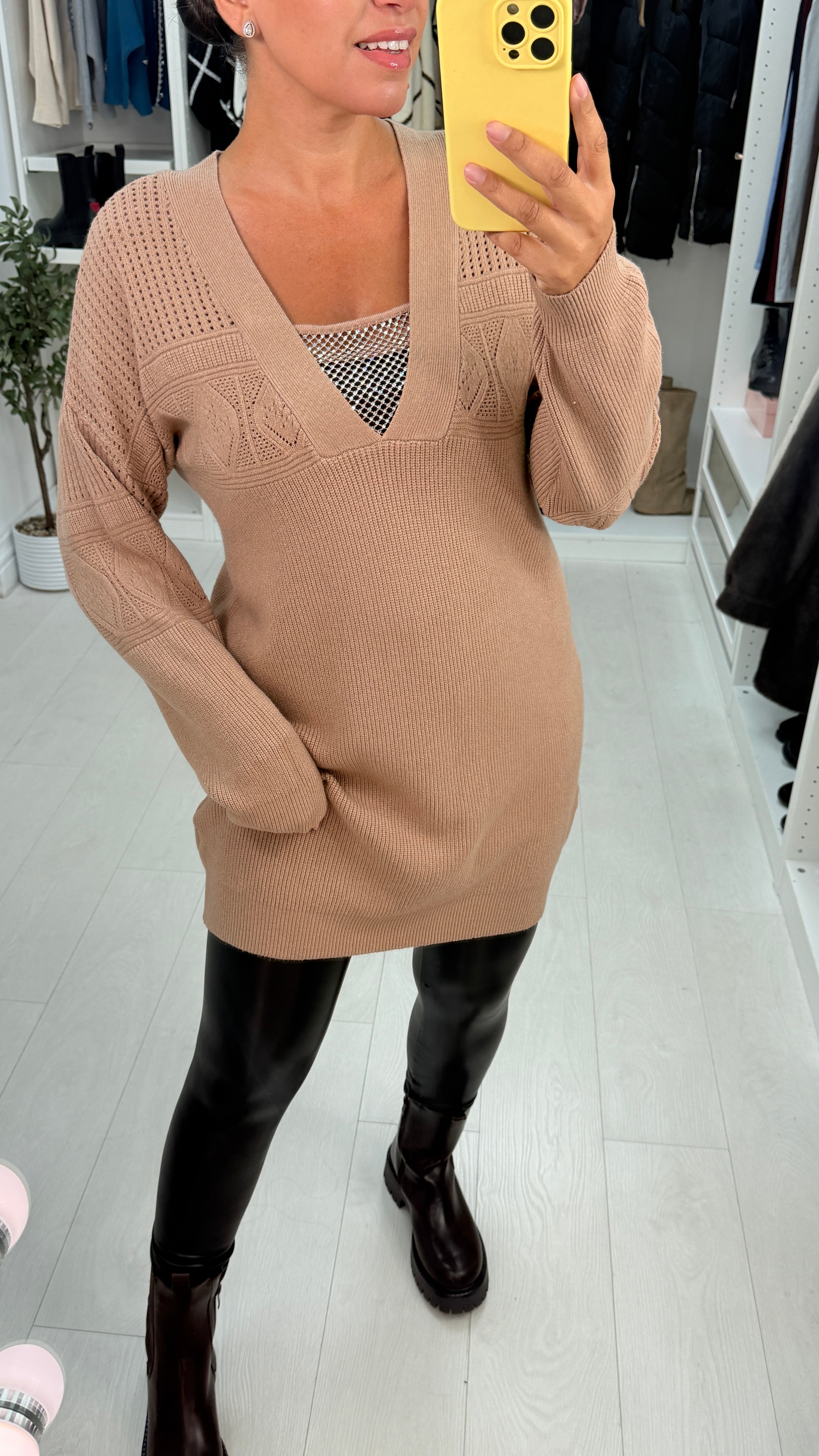 Zenna Plain Embellished V Neck Longline Jumper