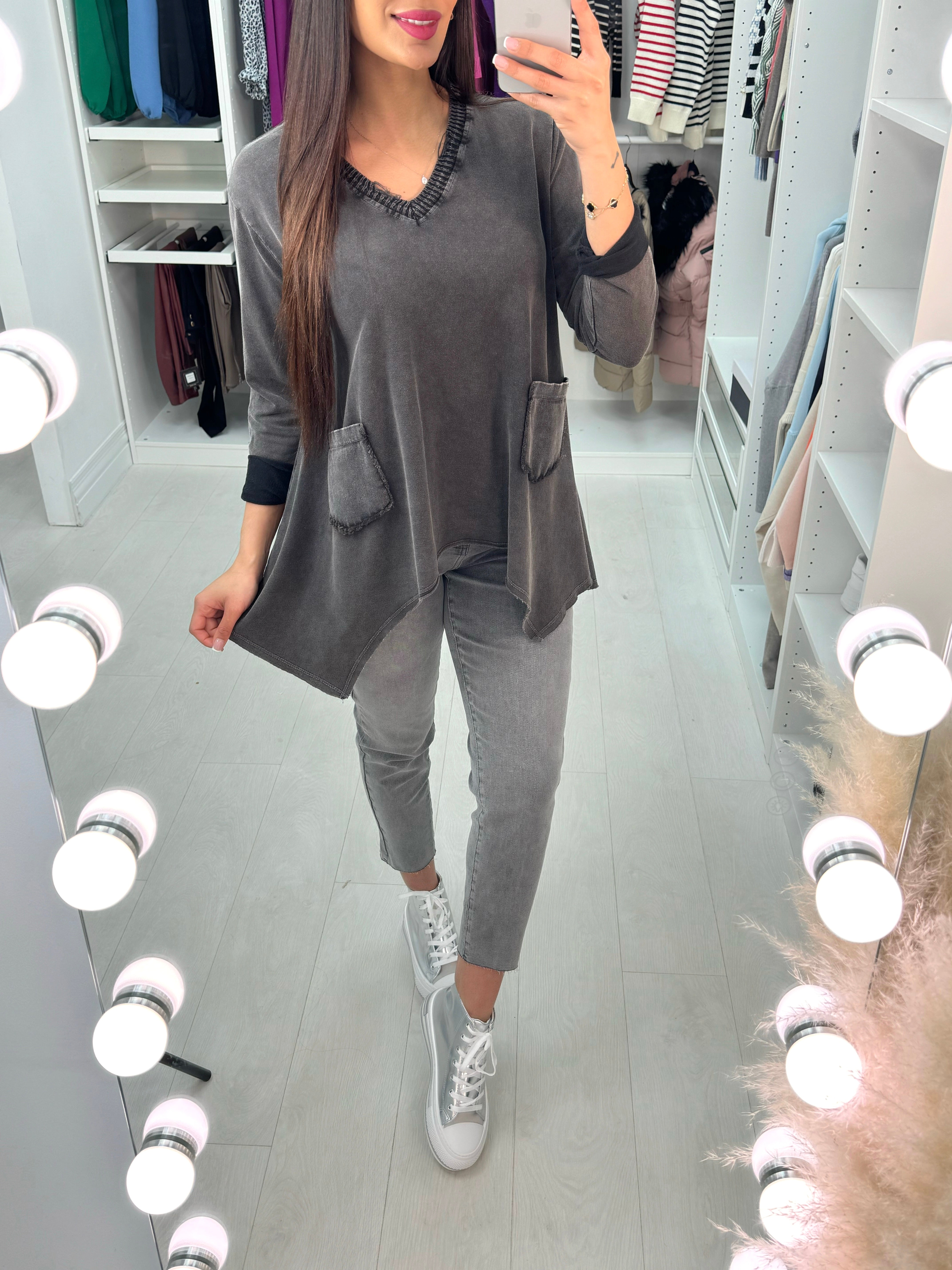 Usher Curved Hem Pocket Detail Jumper