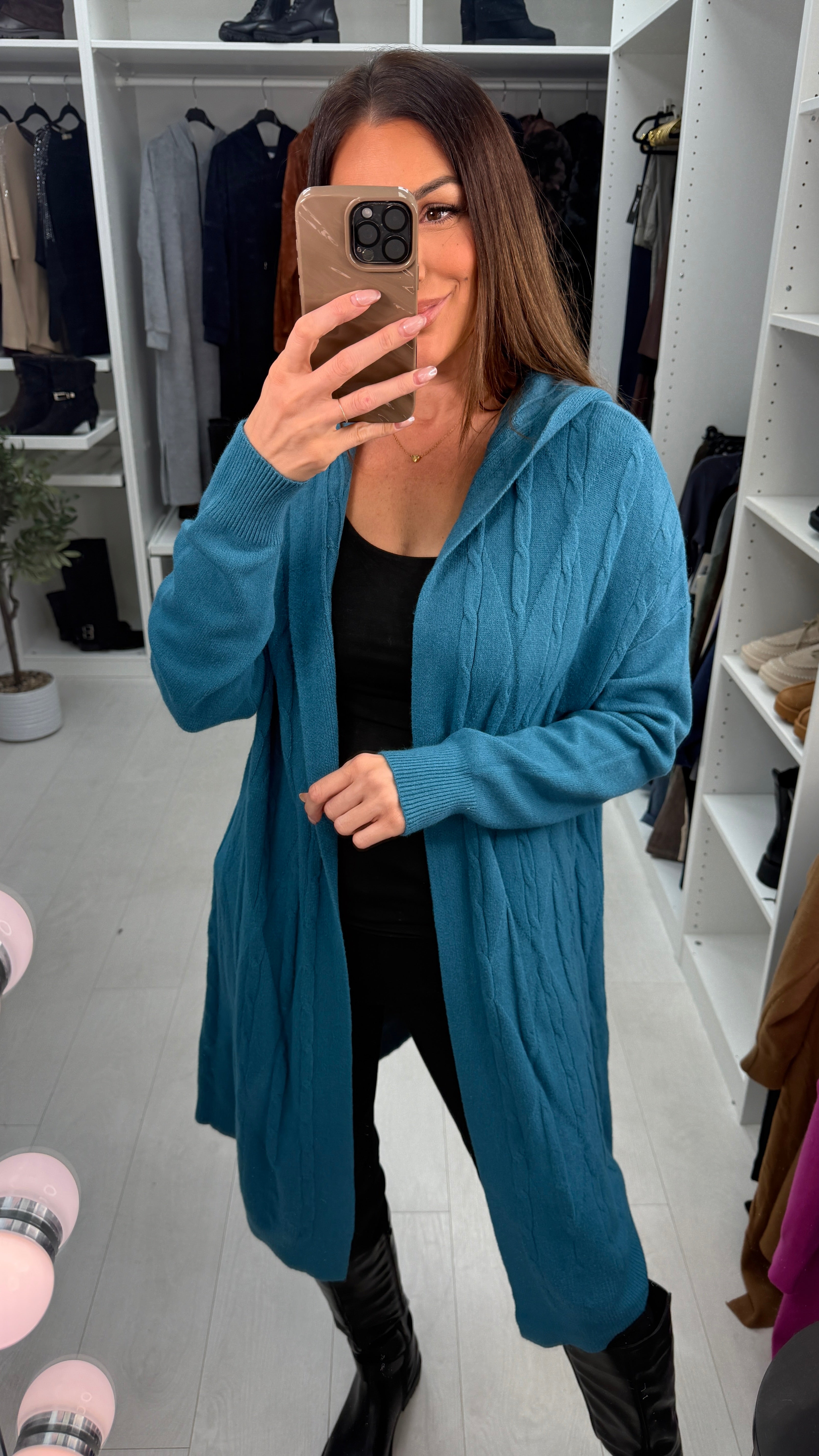 Dillie Plain Cable Knit Detail Hooded Cardigan