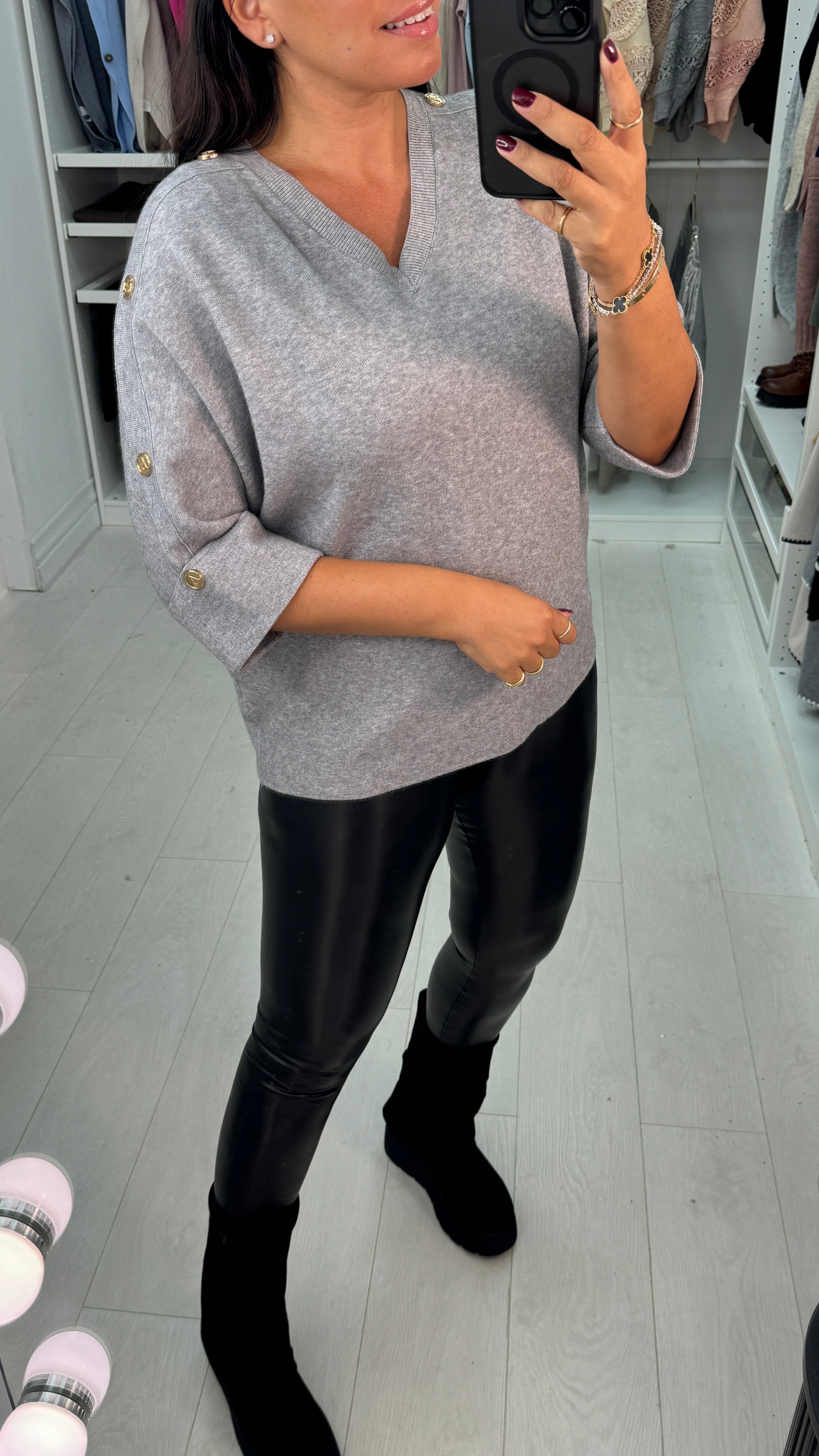 Dena Button Detailed V Neck Knit Jumper