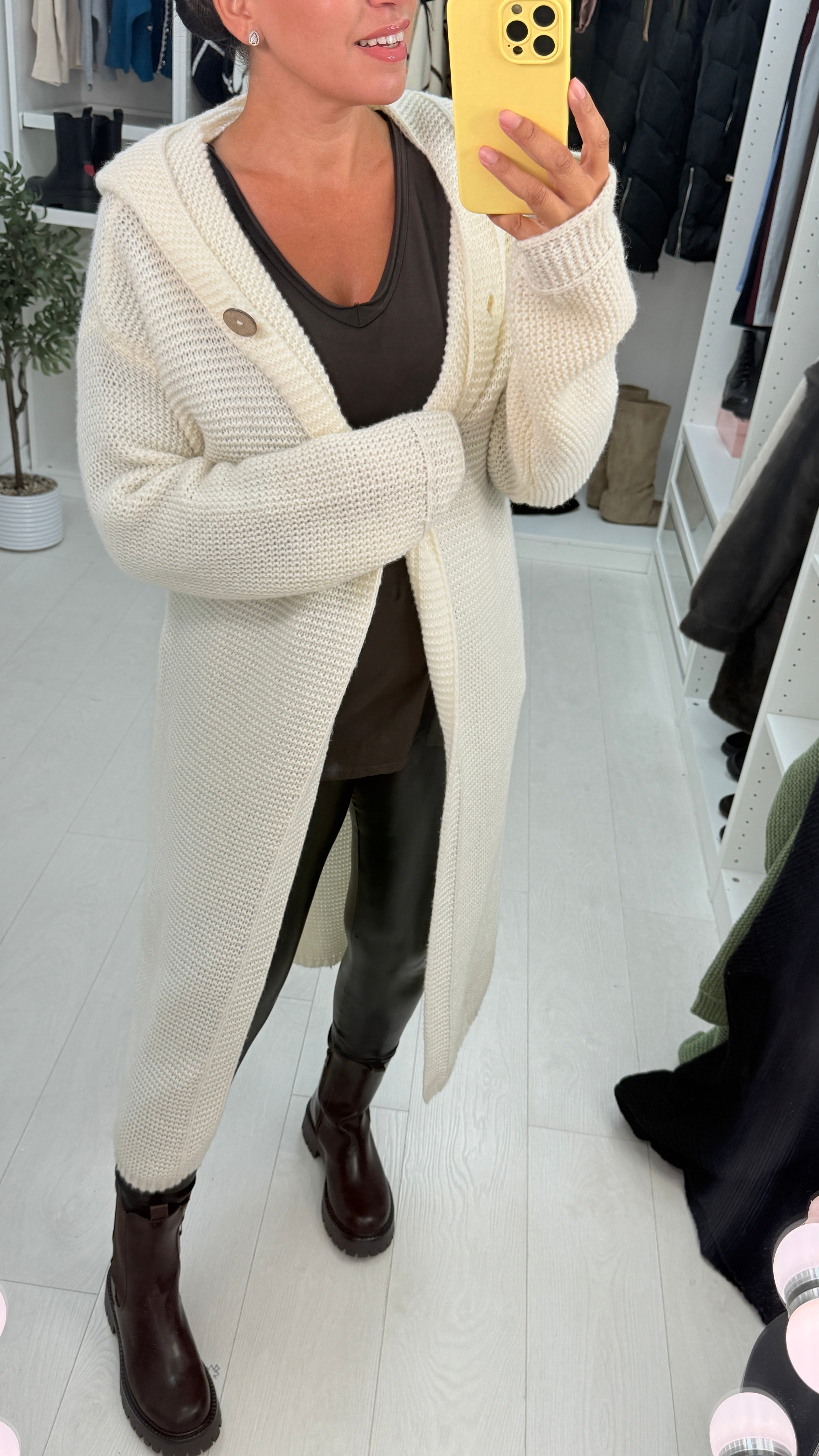 Debby Plain Hooded Chunky Knit Longline Cardigan