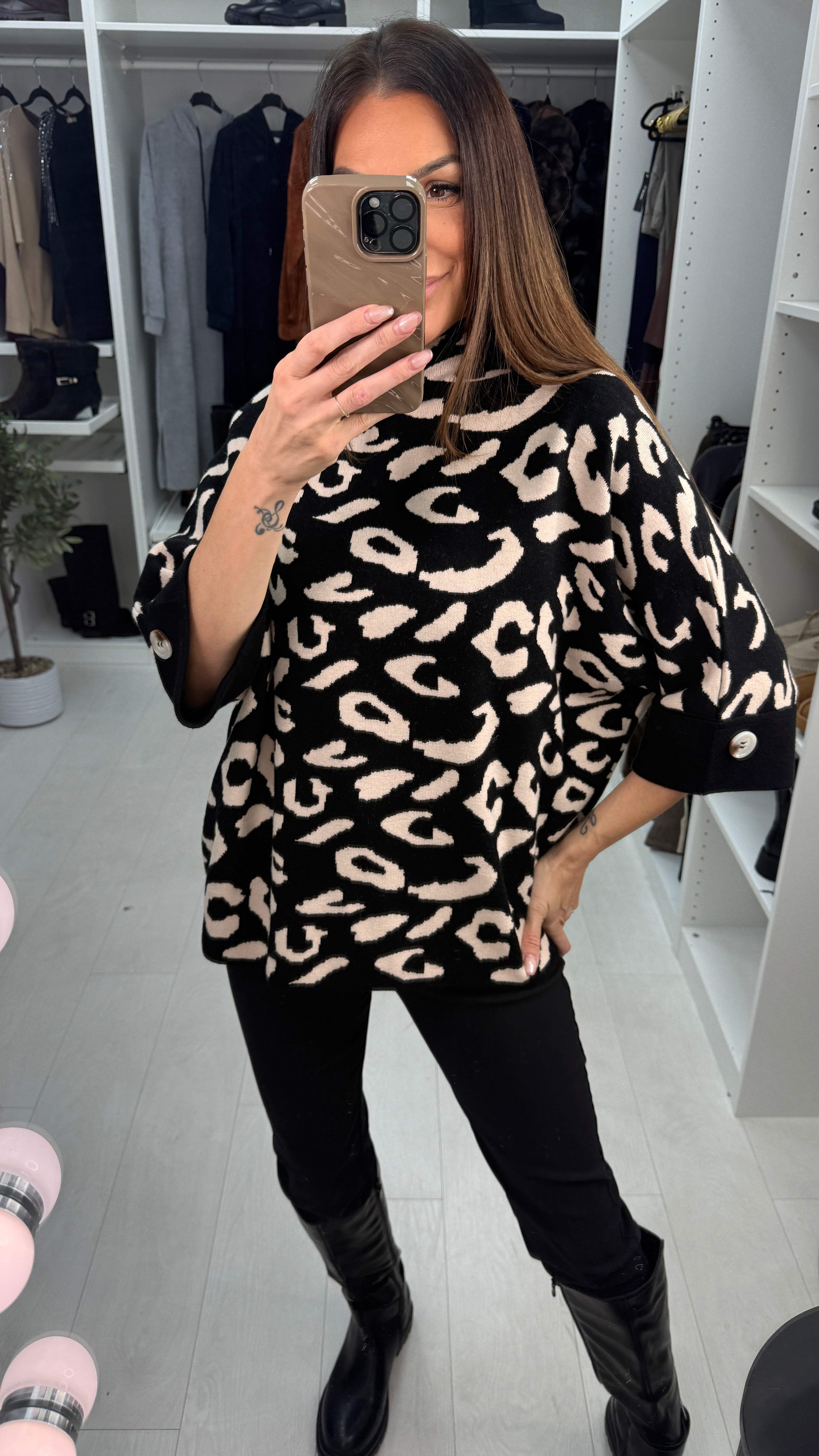 Hanna Leopard Print 3/4 Sleeve Jumper