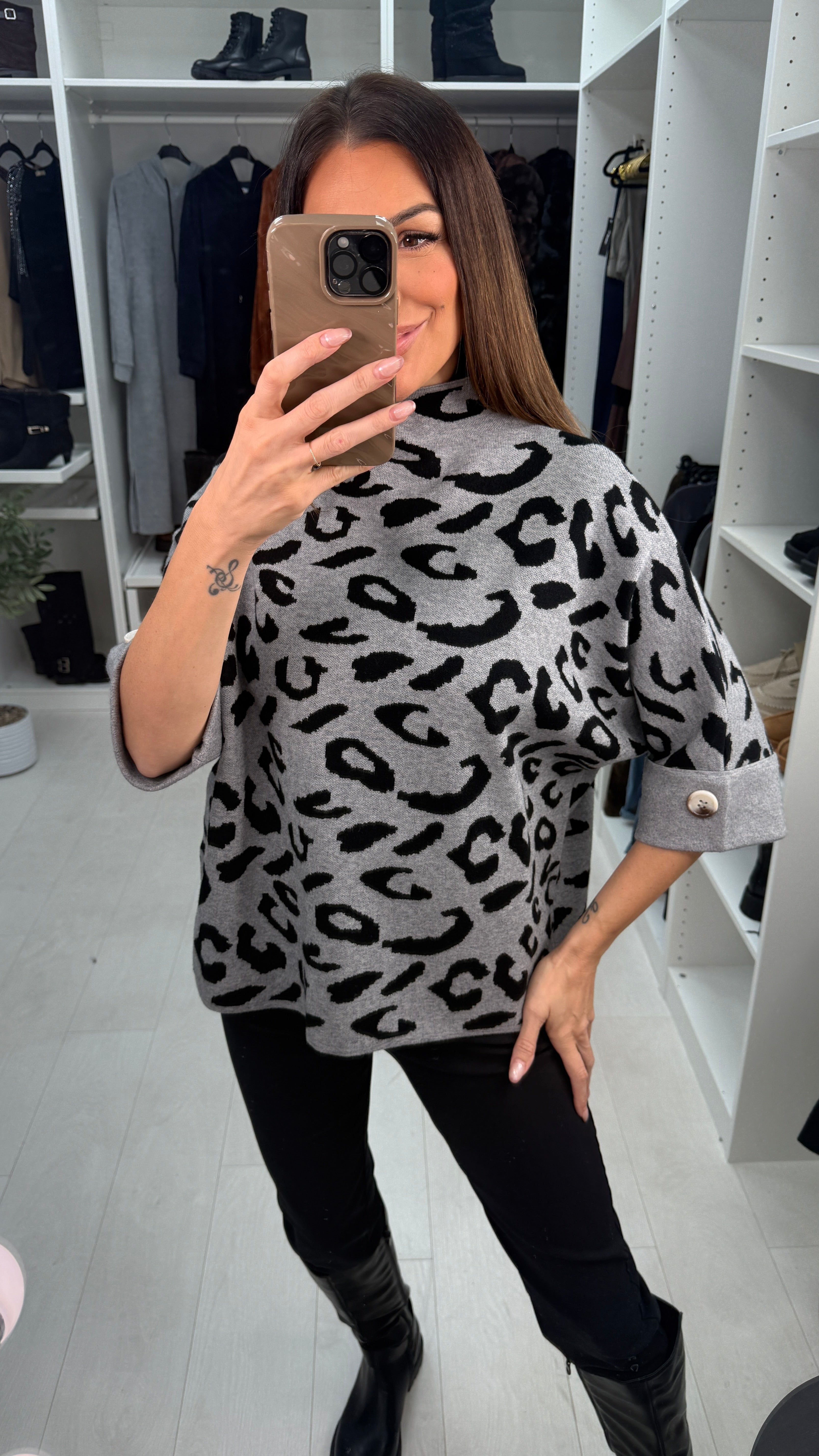 Hanna Leopard Print 3/4 Sleeve Jumper